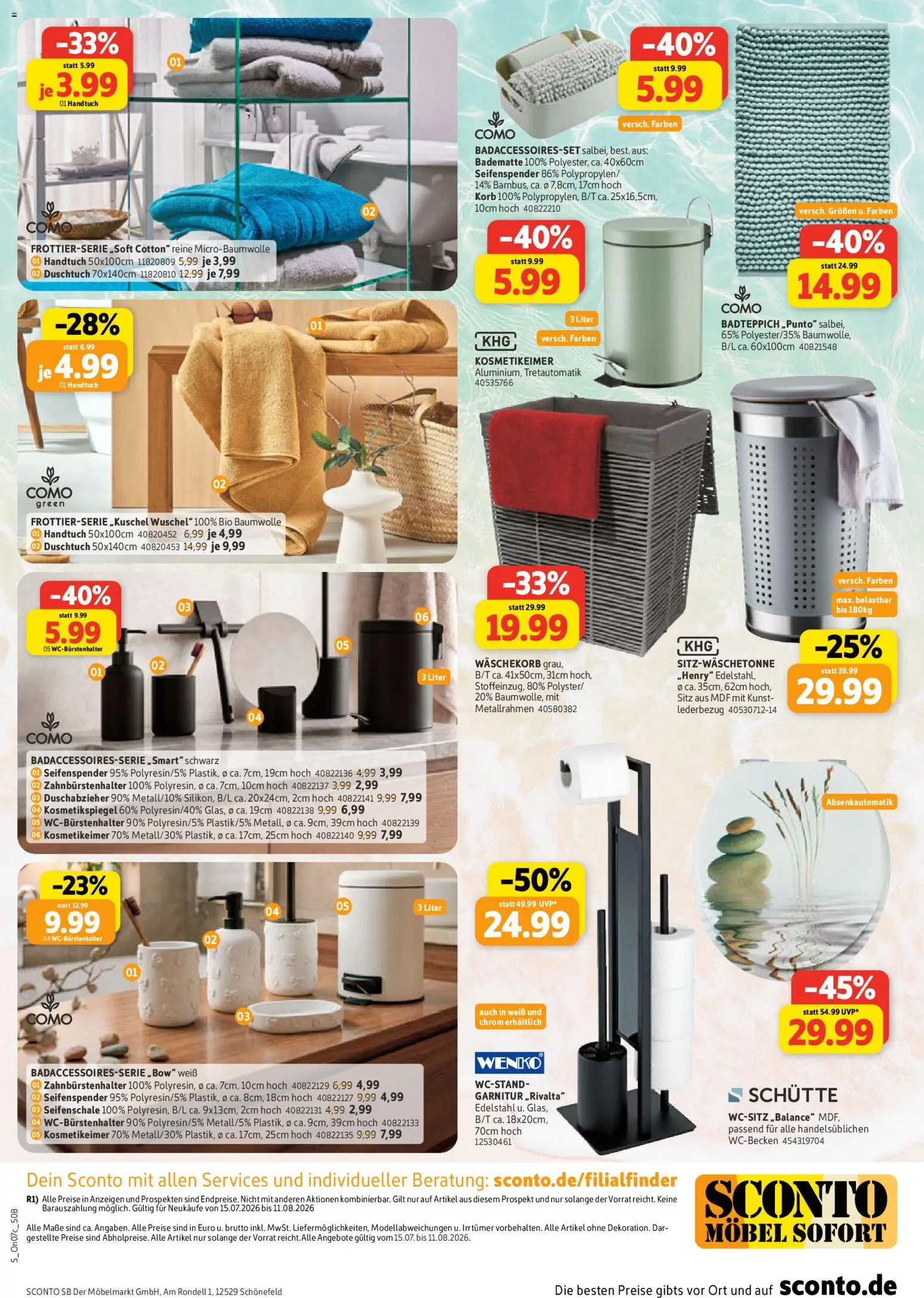 Sconto Spezialprospekt – gültig ab 15.07.2026 | Seite: 4 | Produkte: Kosmetikspiegel, Korb, Seifenspender