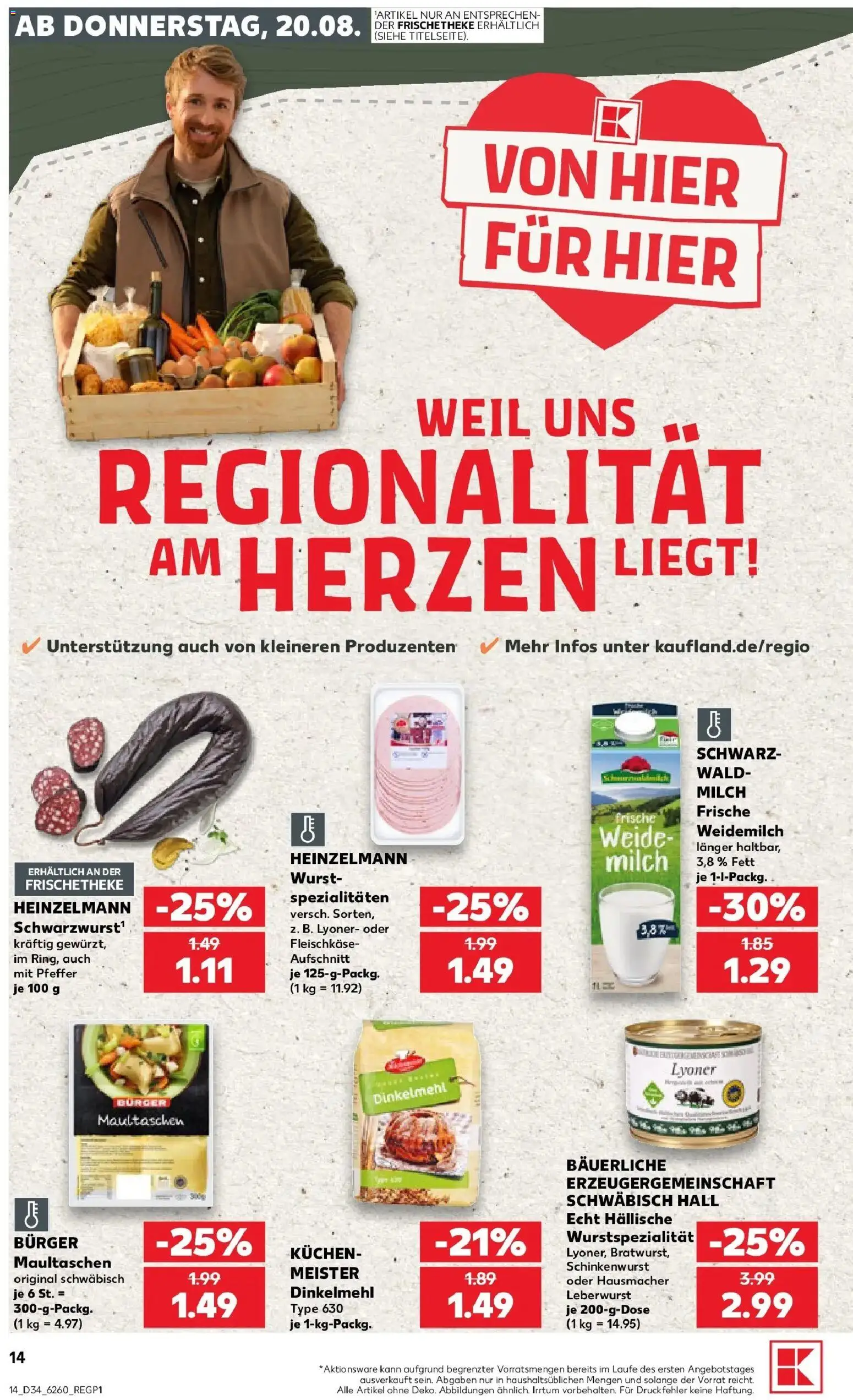 Prospekt Kaufland ab 20.08.2026 » Angebote Online zum Blättern | Seite: 14 | Produkte: Milch, Spezialitäten, Pfeffer, Wurst