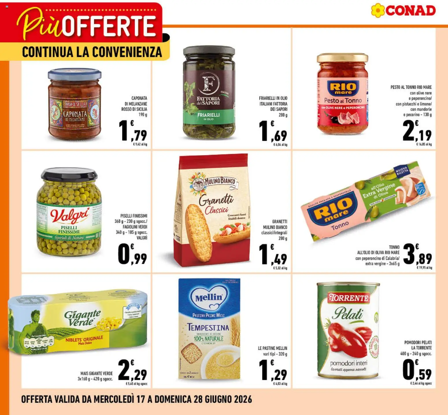Volantino Conad del 17.06.2026 | Pagina: 1 | Prodotti: Pasta, Pesto, Piselli, Mais