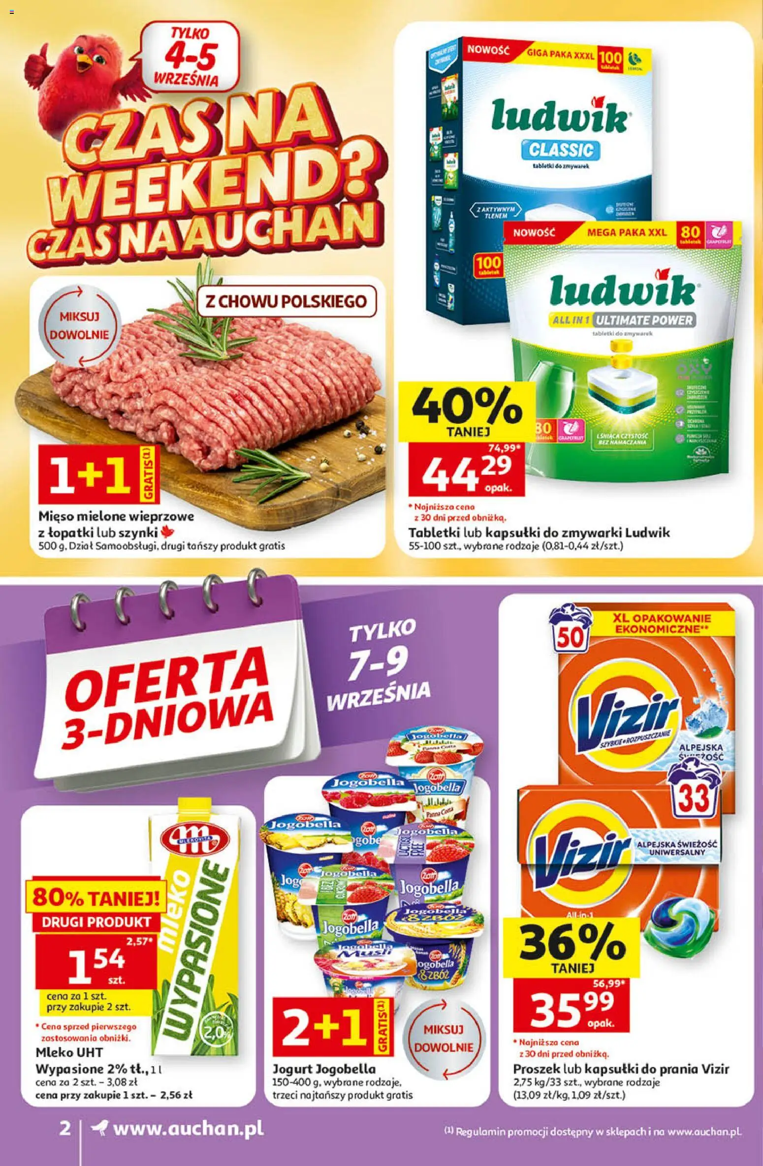 Auchan gazetka od 03.09.2026 | Strona: 2 | Produkty: Mięso, Vizir, Jogurt, Mleko UHT