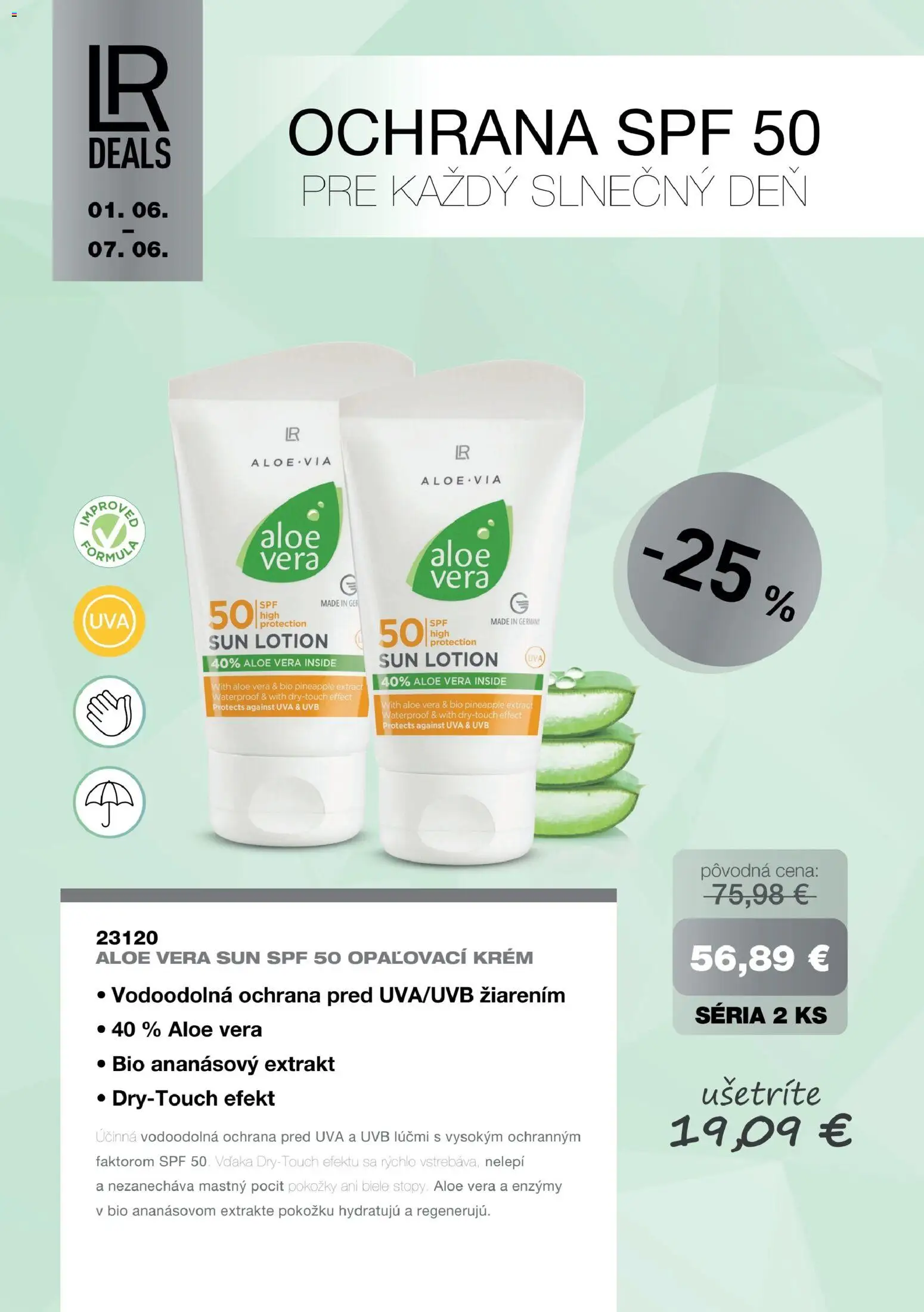 Nové LR akcie – leták je platný od 01.06.2026 | Strana: 16 | Produkty: Opaľovací krém, Krém