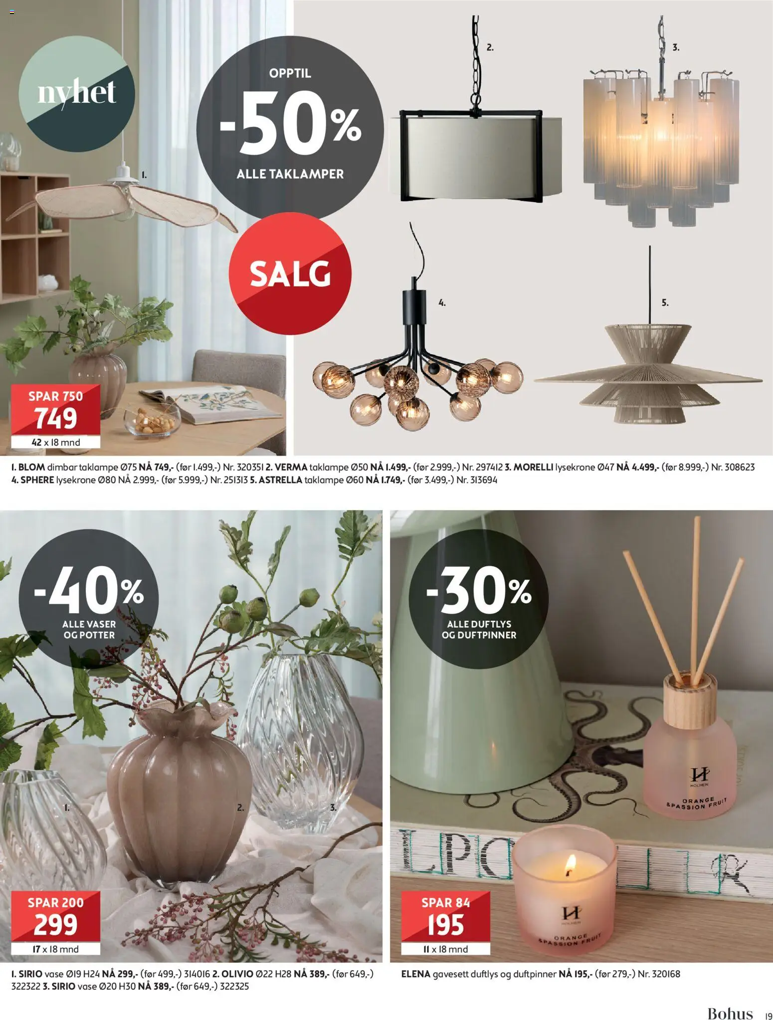 {H1} | Side: 19 | Produkter: Taklampe, Gavesett, Vase, Duftpinner