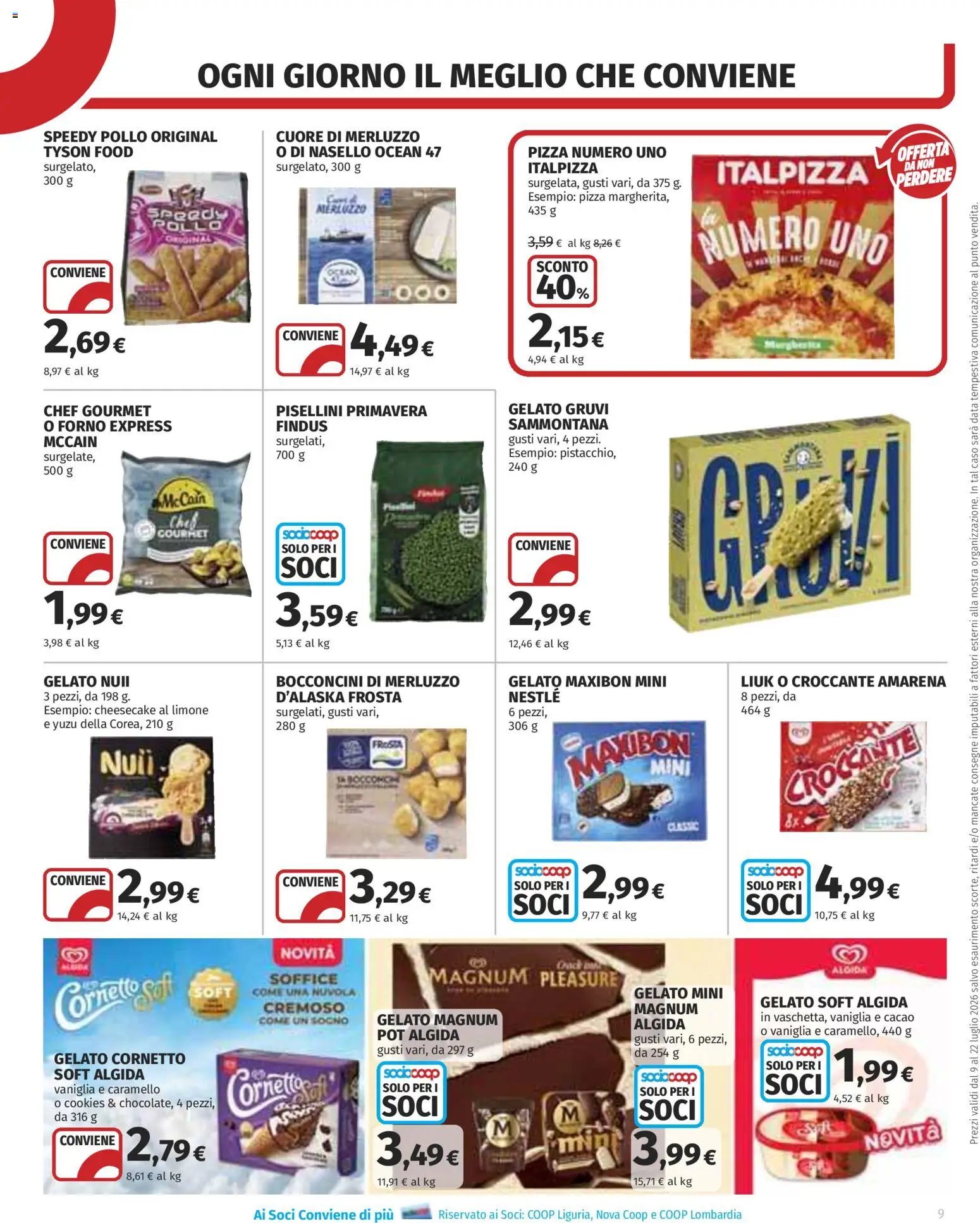 Volantino COOP del 09/07/2026 | Pagina: 9 | Prodotti: Cornetto, Gelato, Limone, Nasello