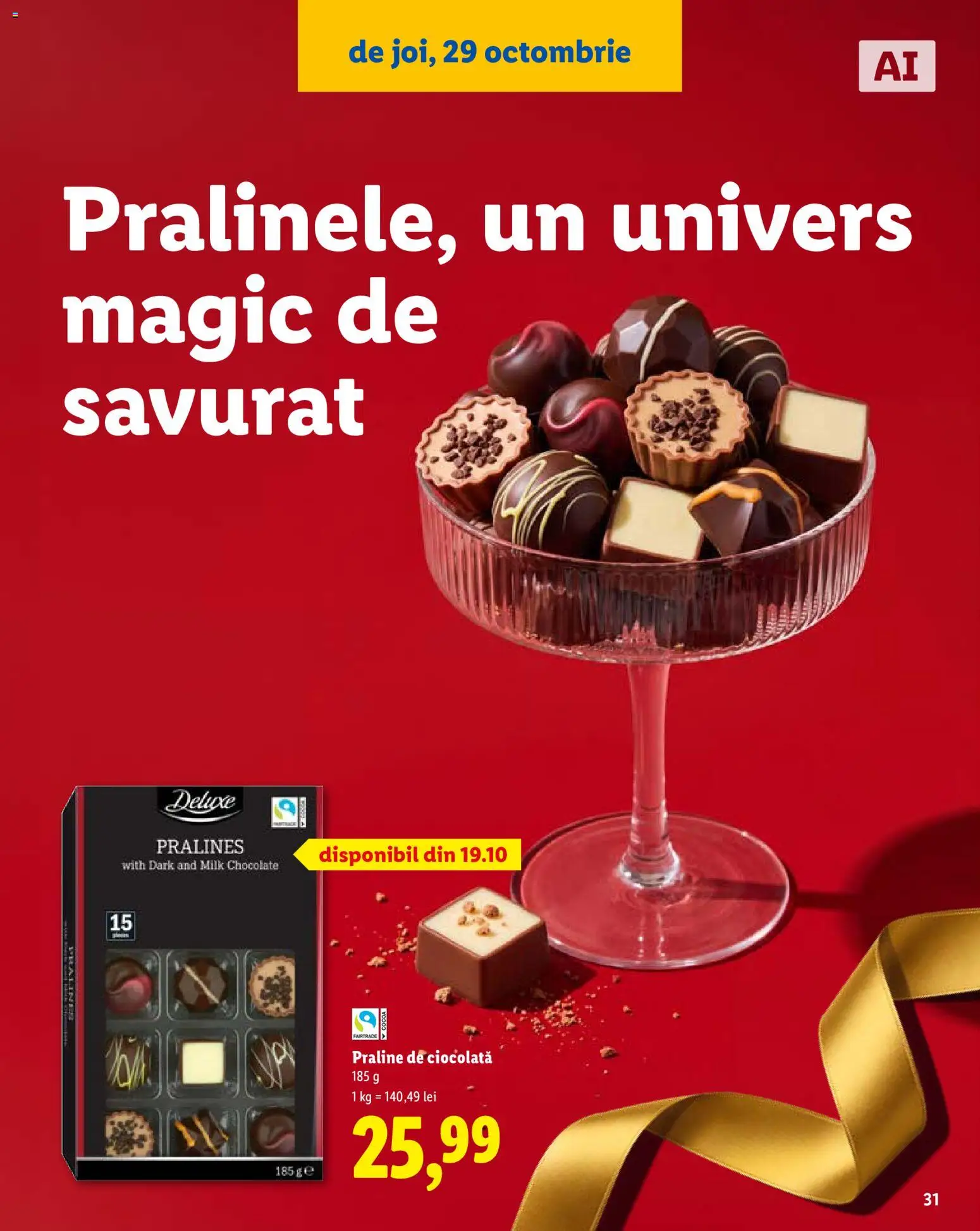 Noul catalog Lidl – valabil de la 19.10.2026 | Pagină: 31 | Produse: Magic, Praline, Ciocolată, Deluxe