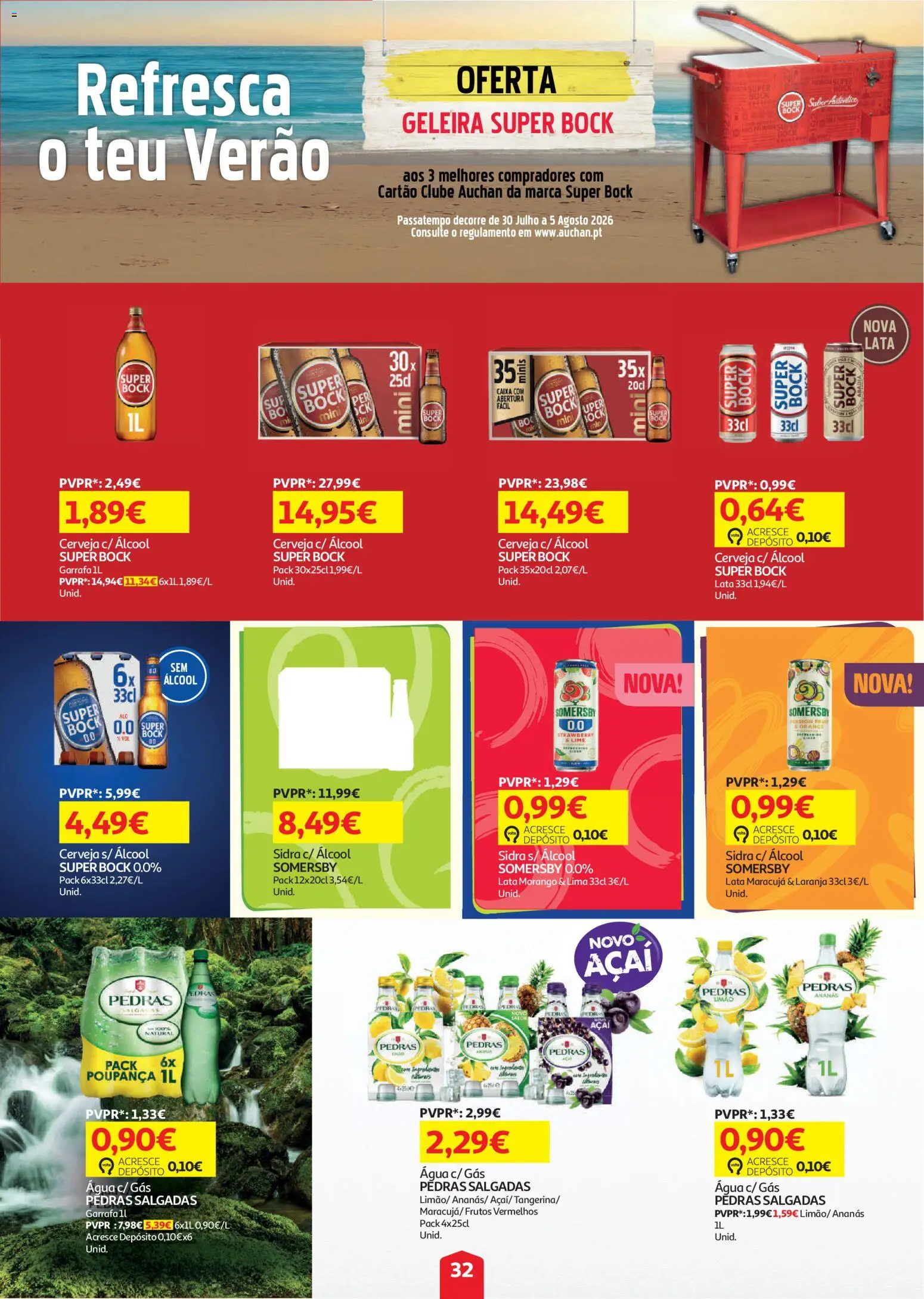 Auchan folheto │ válido de 30/07/2026 | Página: 32 | Produtos: Agua, Açai, Cerveja, Somersby