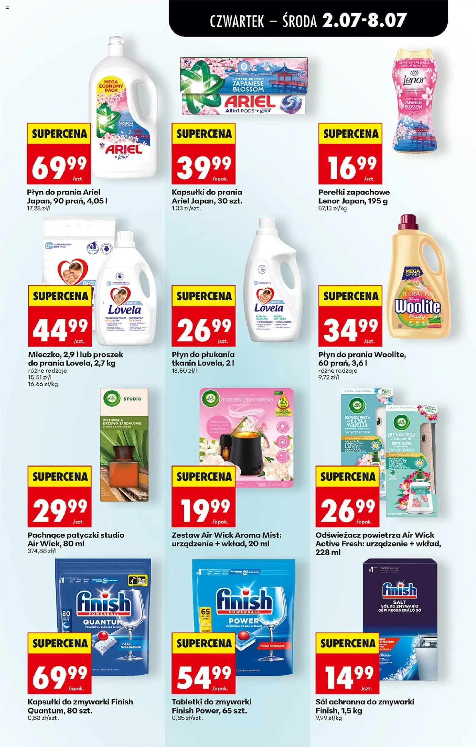 Biedronka gazetka od czwartku od 02.07.2026 | Strona: 73 | Produkty: Proszek do prania, Tabletki do zmywarki Finish, Kapsułki do zmywarki, Lovela płyn do płukania
