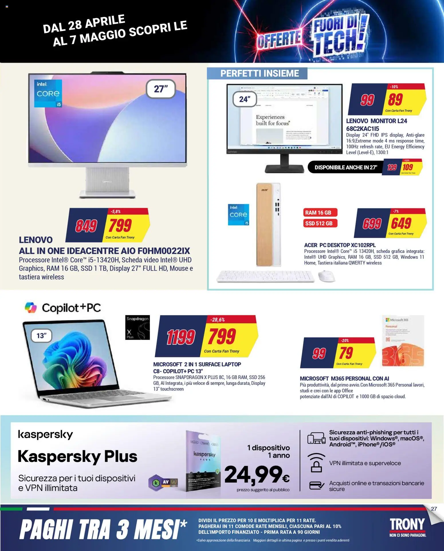 Volantino Trony del 28.04.2026 | Pagina: 27 | Prodotti: Monitor, Laptop, PC, Video