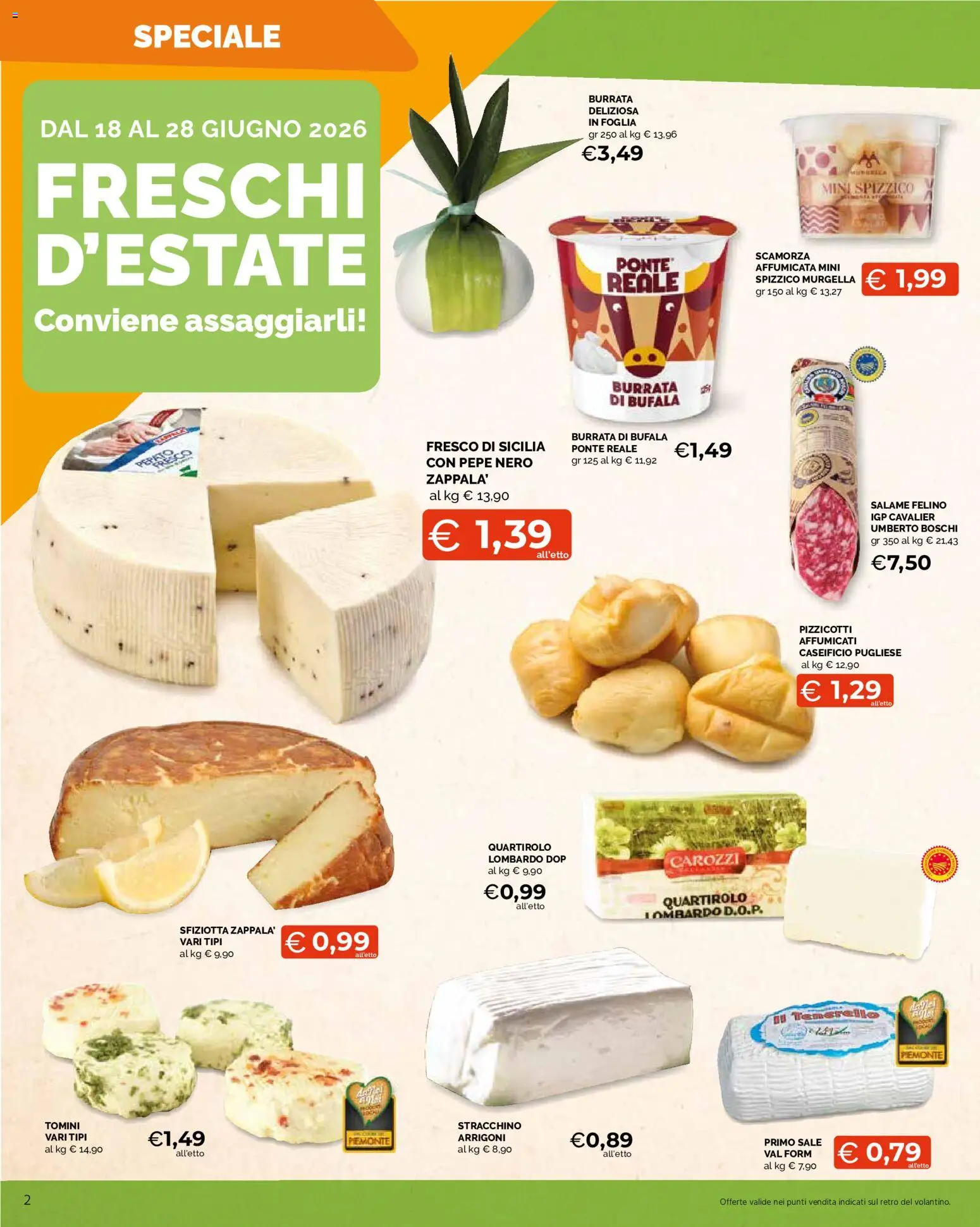 Volantino Mercatò del 18.06.2026 | Pagina: 2 | Prodotti: Salame, Stracchino, Letto, Burrata