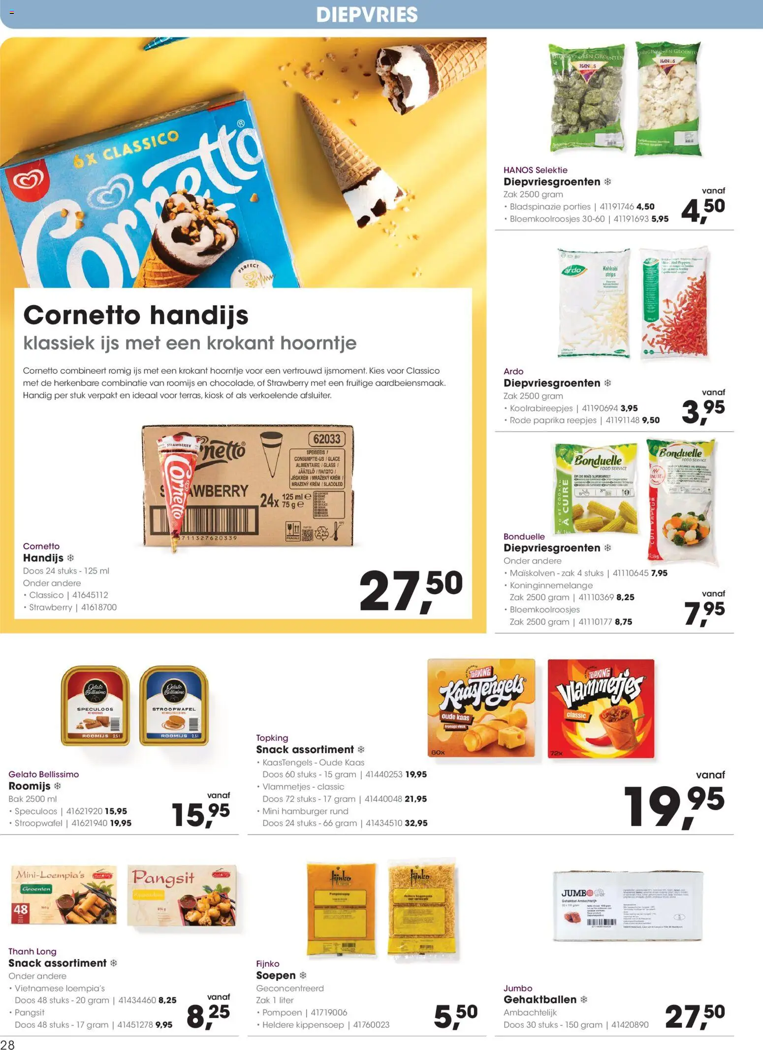 {H1} | Pagina: 28 | Producten: Hamburger, Zak, Ijs, Groenten