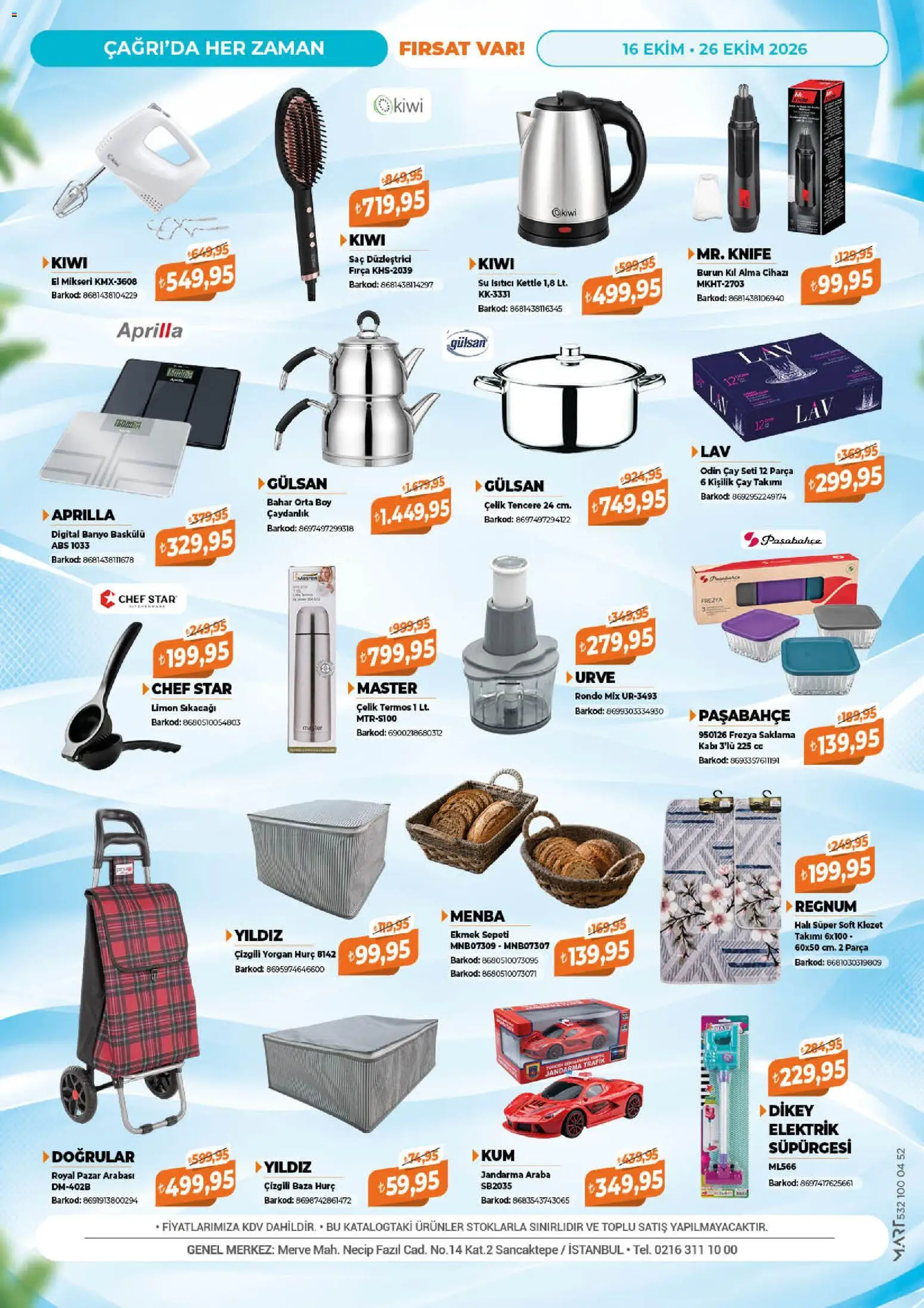 Çağrı Market Katalog - 16 Ekim 2026 tarihinden itibaren geçerlidir | Sayfa: 16 | Ürünler: Su ısıtıcı, Banyo, Çaydanlık, Çay