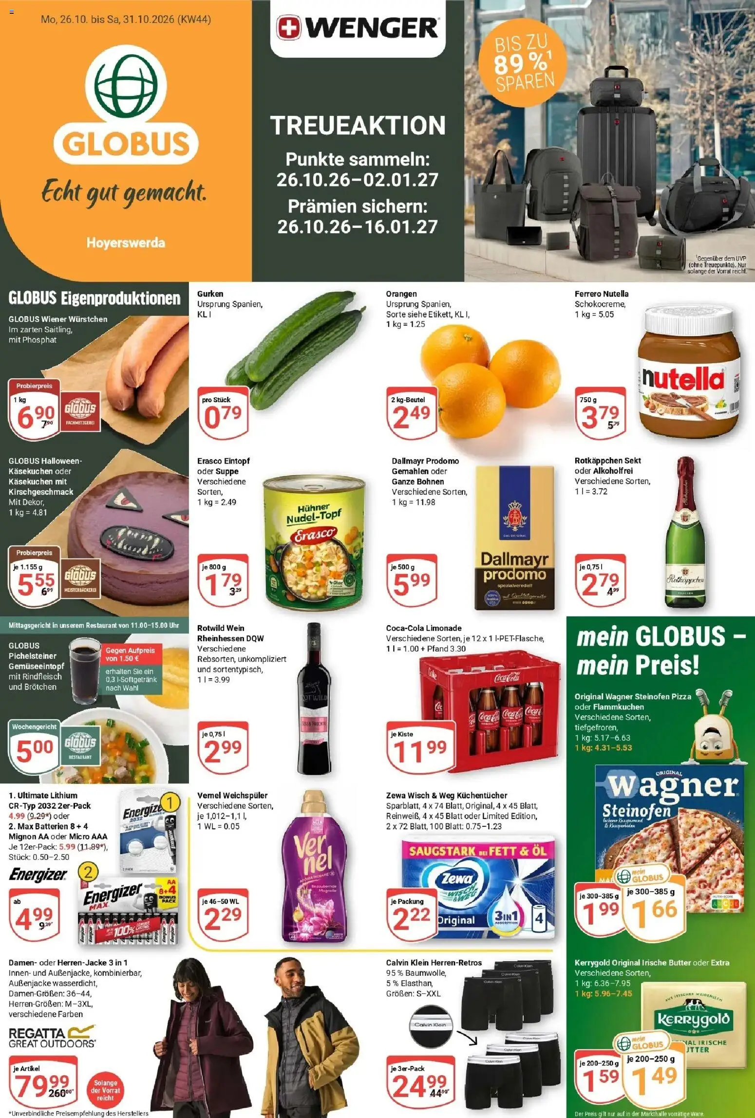 Globus Prospekt Hoyerswerda (ab 26.10.2026) » Angebote online | Seite: 1 | Produkte: Dallmayr prodomo, Erasco, Gurken, Vernel