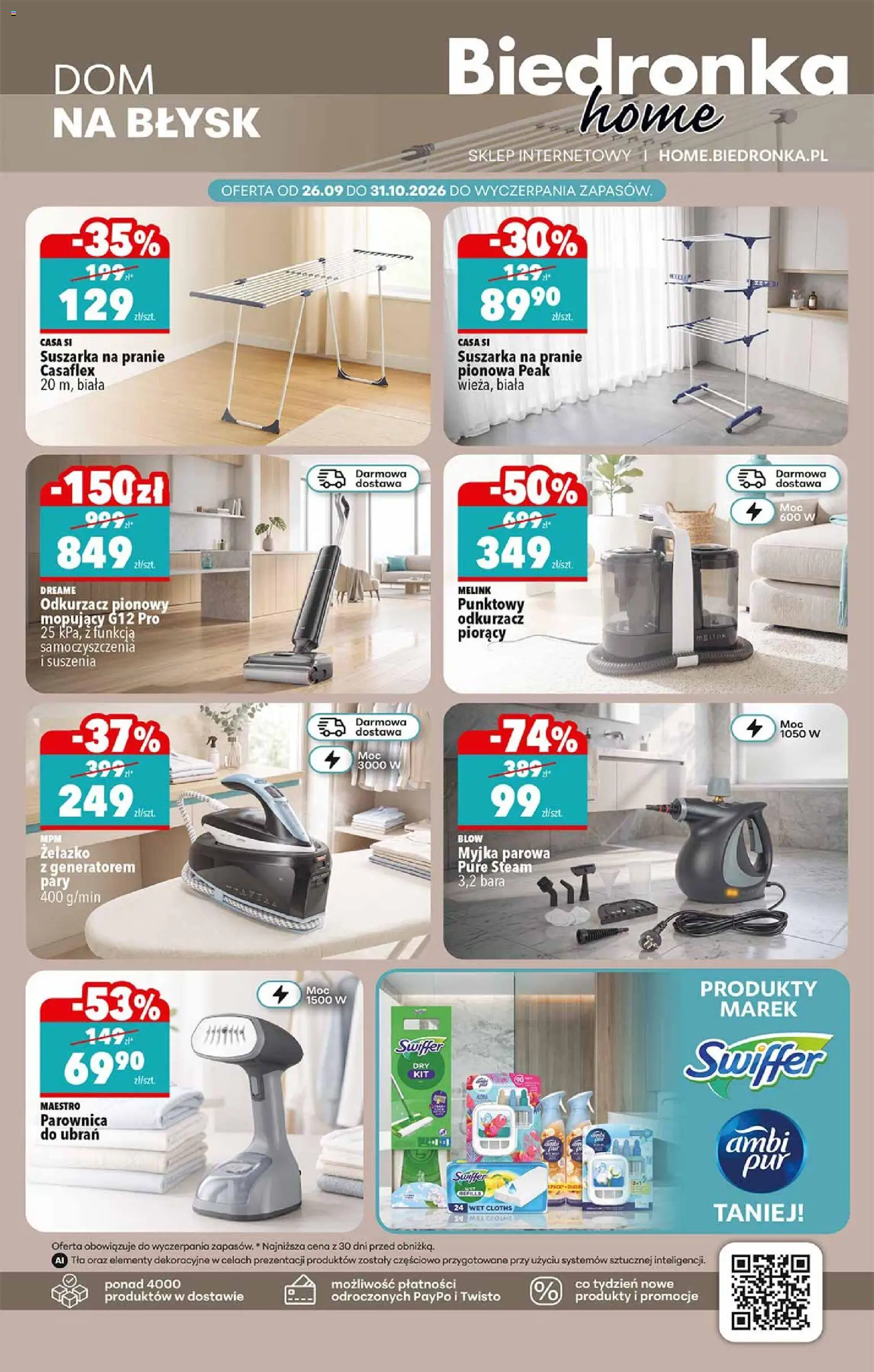Biedronka gazetka - Hity i inspiracje od 26.09.2026 | Strona: 47 | Produkty: Suszarka, Cleaner, Odkurzacz pionowy, Parownica