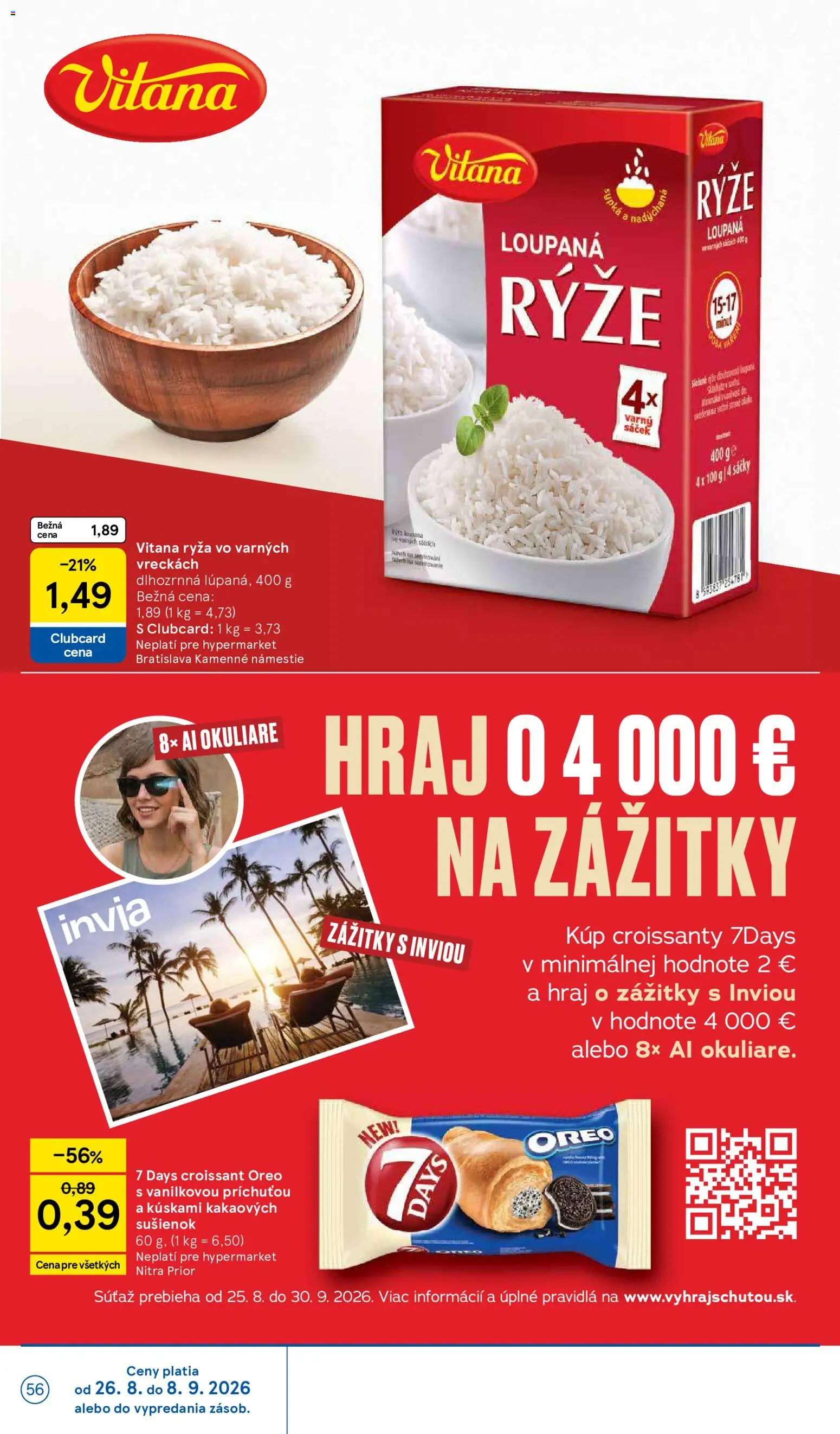 Nové Tesco akcie – leták je platný od 26.08.2026 | Strana: 56 | Produkty: Ryža, Croissant, Oreo, Okuliare