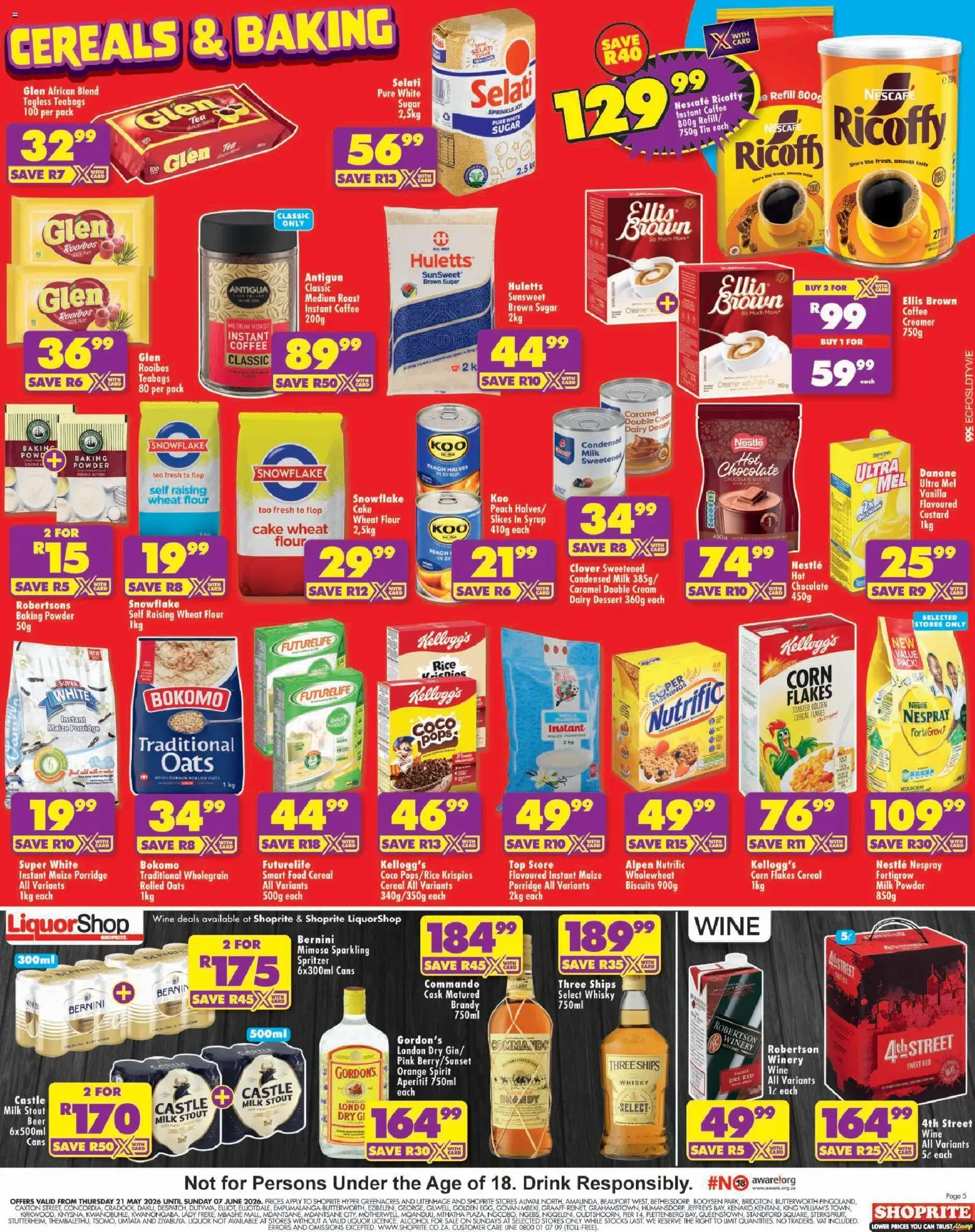 New Shoprite catalogue – valid from 21.05.2026 | Page: 5 | Products: Creamer, Condensed milk, Biscuits, Wine
