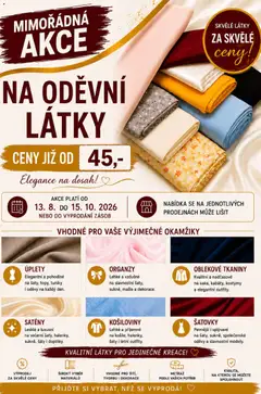 Náhled letáku Prior - Akční Nabídka Oděvních A Bytových Látek od 13.08.2026