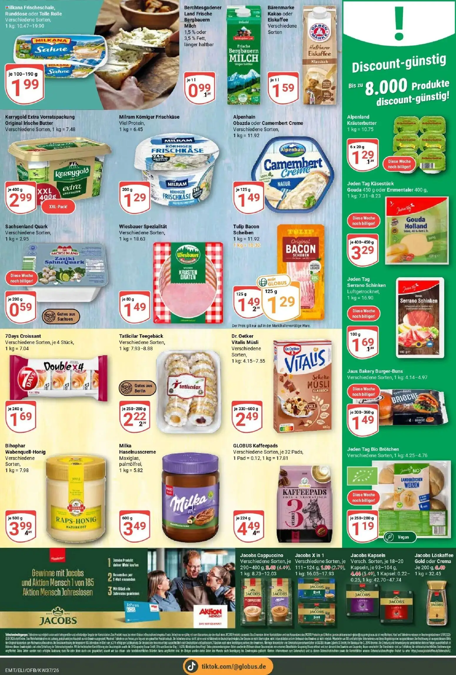 Globus Prospekt Mittelhausen (ab 07.09.2026) » Angebote online | Seite: 14 | Produkte: Kaffeepads, Kräuterbutter, Milram, Schinken