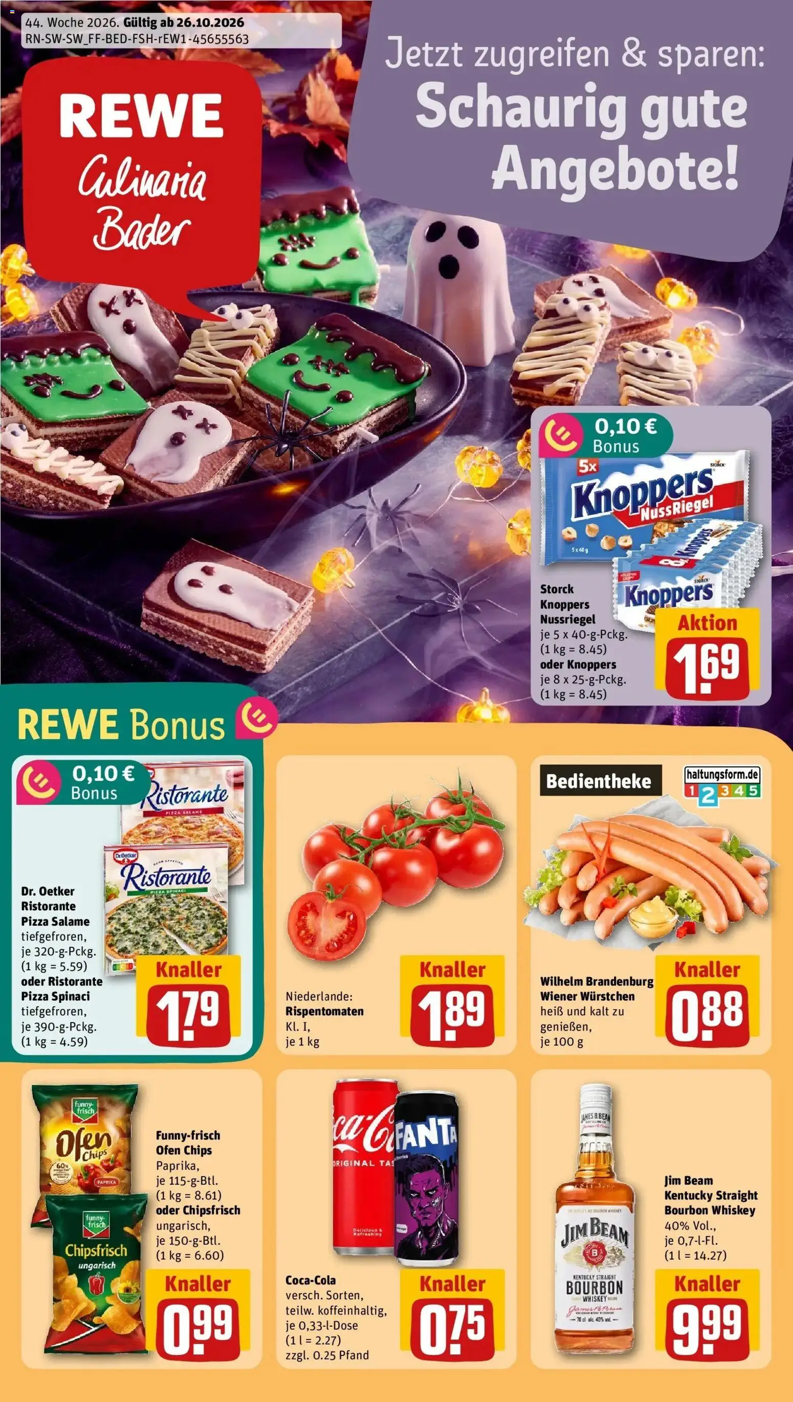 REWE Prospekt ab 26.10.2026 zum Blättern » Angebote | Seite: 1 | Produkte: Ristorante, Jim beam, Paprika, Chips