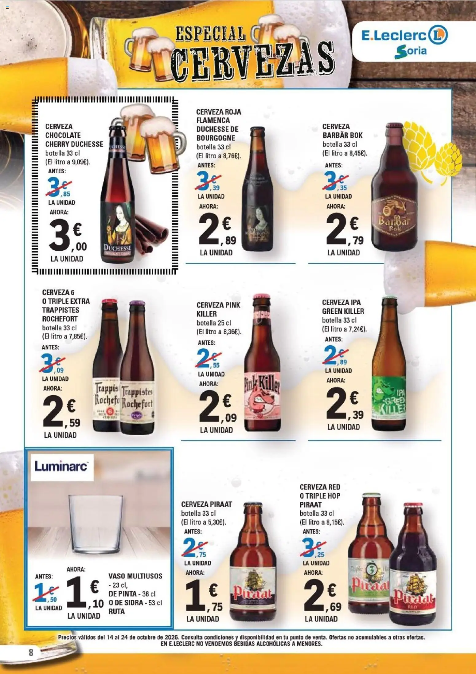 E.Leclerc - Soria │ válido desde el 14/10/2026 | Página: 8 | Productos: Chocolate, Cerveza, Sidra, Bebidas