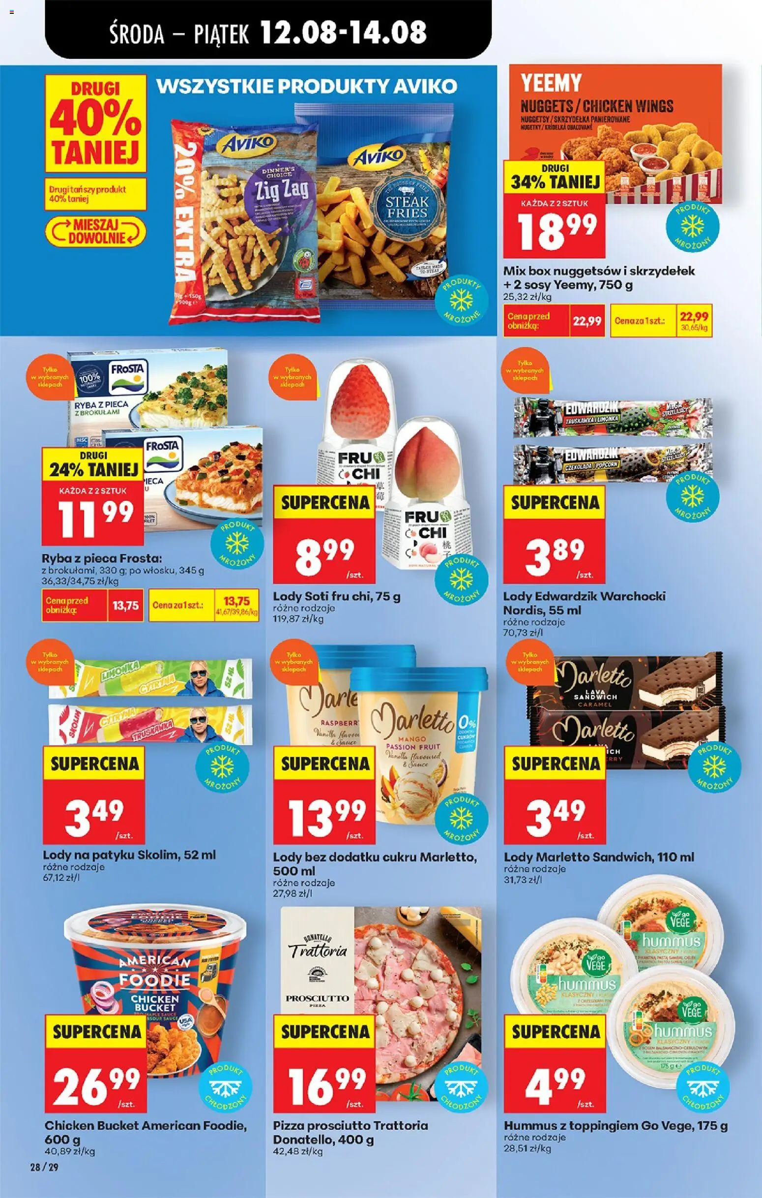 Biedronka gazetka od środy od 12.08.2026 | Strona: 42 | Produkty: Hummus, Nuggets, Donatello pizza, Ryba
