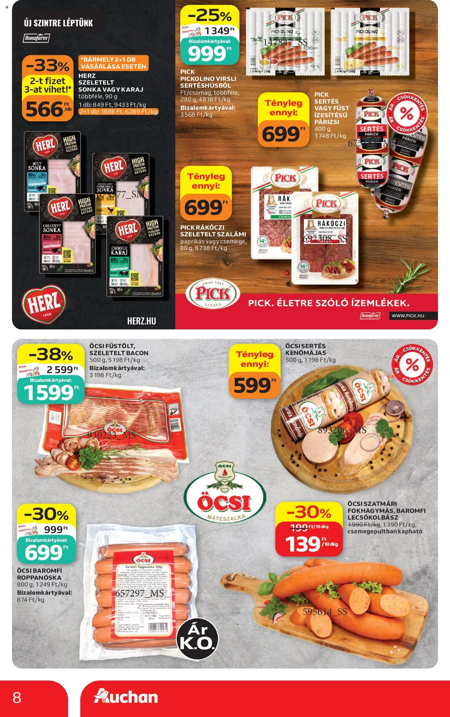 Auchan akciós ujság - amely érvényes a következő dátumtól: 2026.07.16. | Oldal: 8 | Termékek: Virsli, Protein, Szalámi, Csirkemell