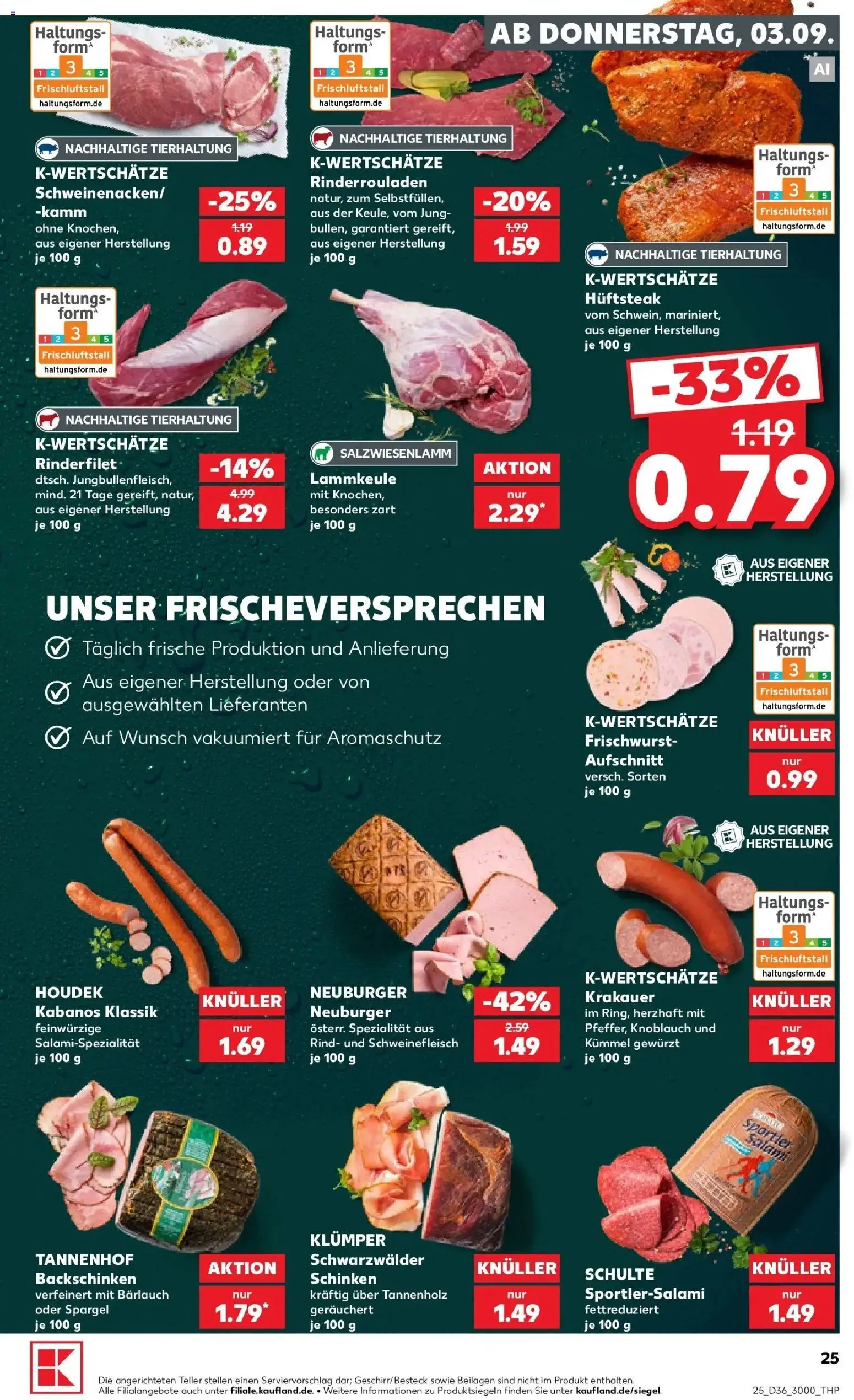 Prospekt Kaufland ab 31.08.2026 » Angebote Online zum Blättern | Seite: 34 | Produkte: Beilagen, Lammkeule, Salami, Schweinefleisch
