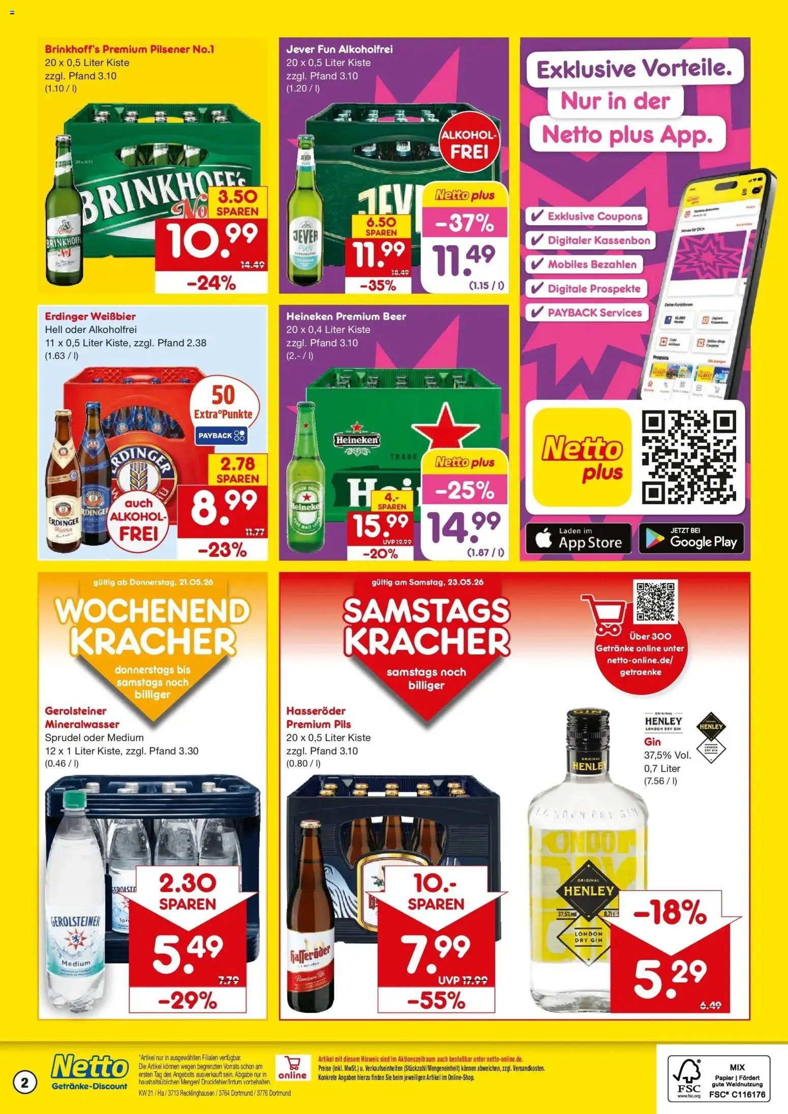 Netto Marken-Discount Prospekt Dortmund	 – gültig ab 17.05.2026 | Seite: 2 | Produkte: Erdinger, Pils, Hasseröder, Gin