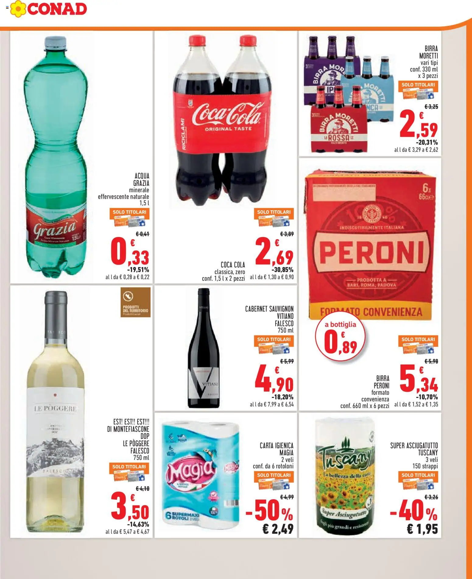 Volantino Conad del 02/09/2026 | Pagina: 7 | Prodotti: Carta igienica, Acqua minerale, Bottiglia, Coca Cola
