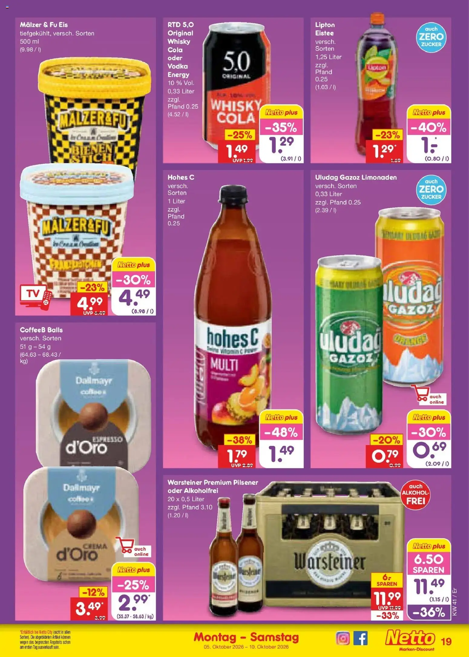 Netto Marken-Discount Prospekt Naumburg – gültig ab 05.10.2026 | Seite: 19 | Produkte: Whisky, Cola, Energy, Alkohol