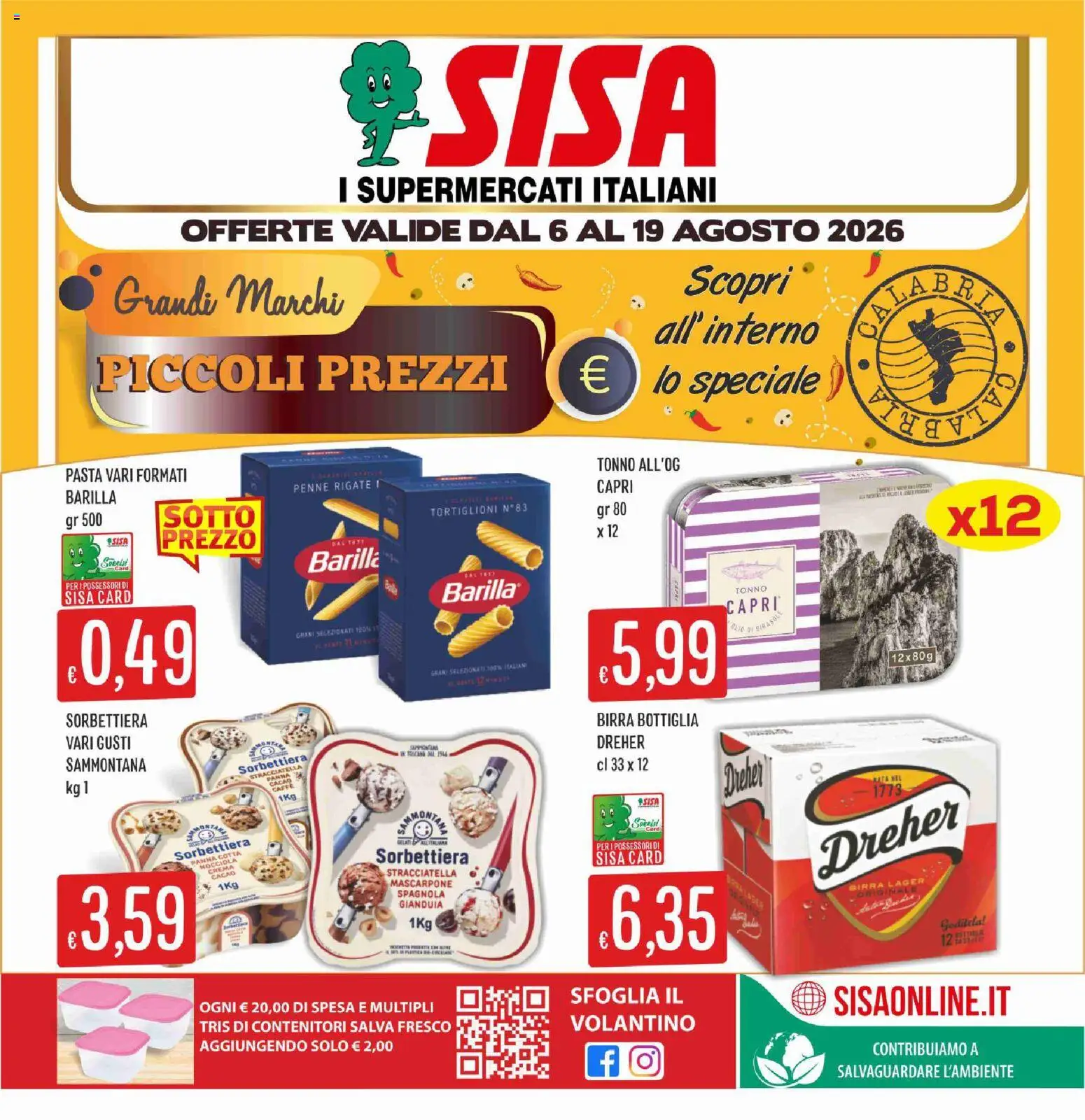 Volantino SISA del 06/08/2026 | Pagina: 1 | Prodotti: Crema, Caffè, Mascarpone, Stracciatella