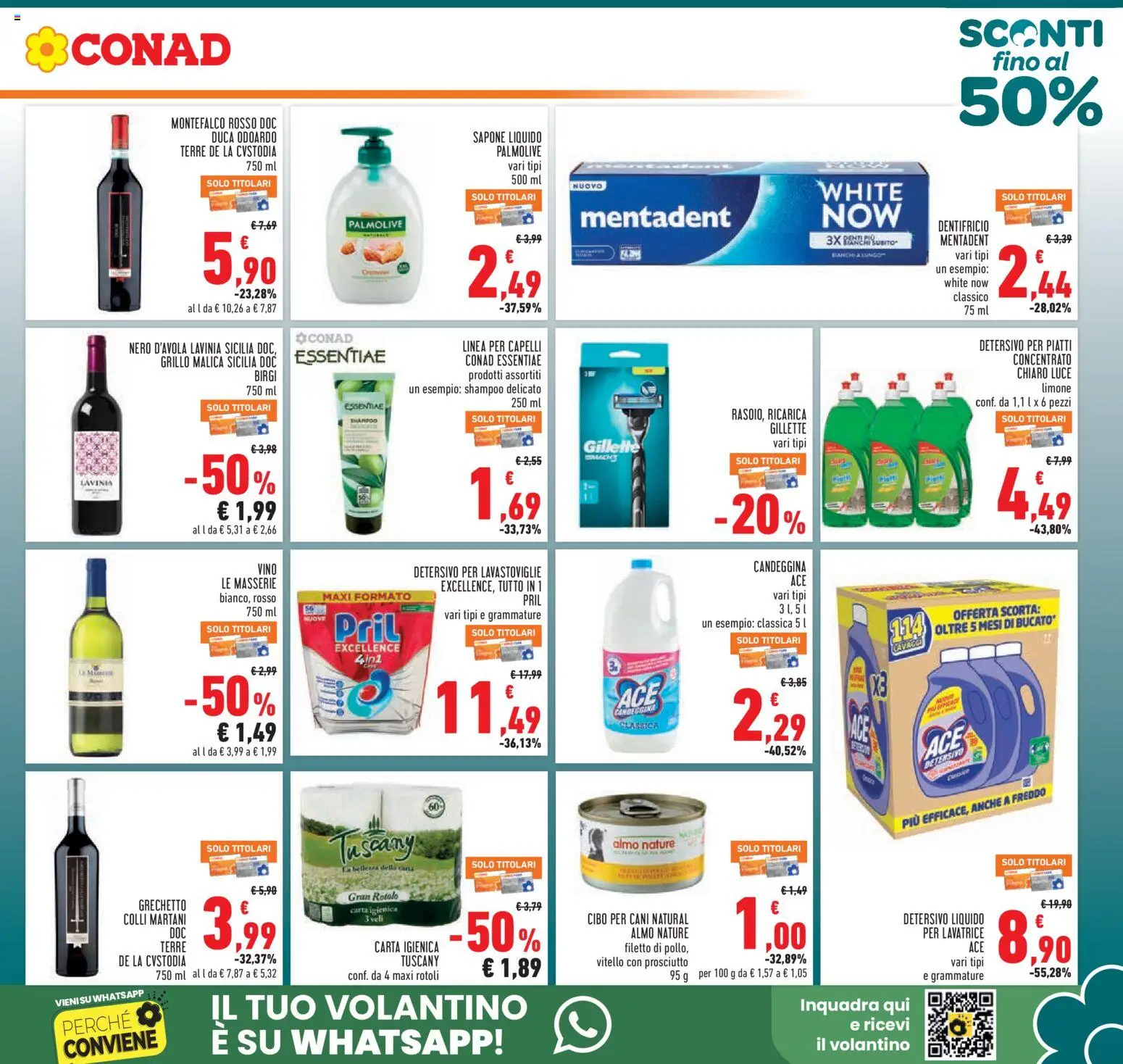 Volantino Conad del 11.03.2026 | Pagina: 5 | Prodotti: Carta igienica, Dentifricio, Detersivo per piatti, Candeggina