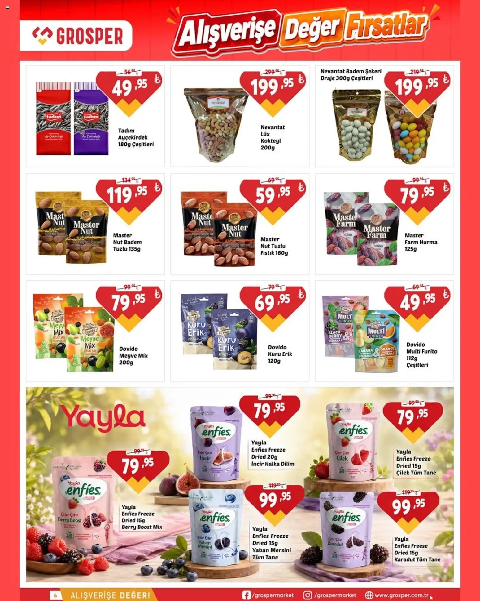 Grosper Katalog - 29 Temmuz 2026 tarihinden itibaren geçerlidir | Sayfa: 6 | Ürünler: Badem, Meyve, Hurma, Yaban mersini