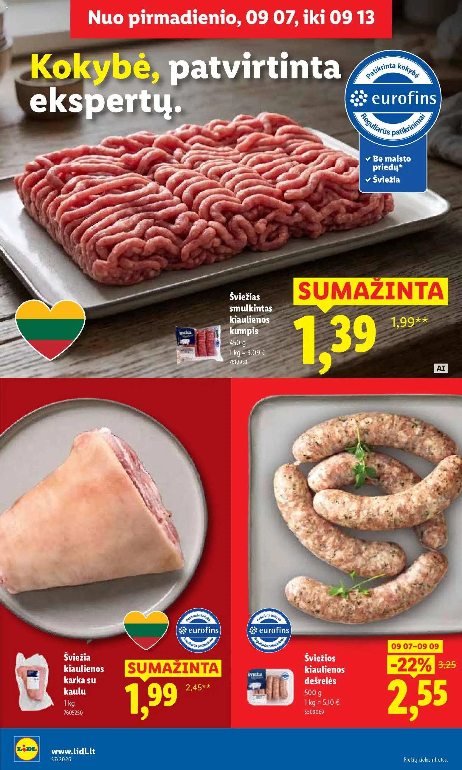 LIDL akcijos nuo 2026.09.07 | Puslapis: 5 | Prekių: Kiaulienos, Dešrelės, Kumpis