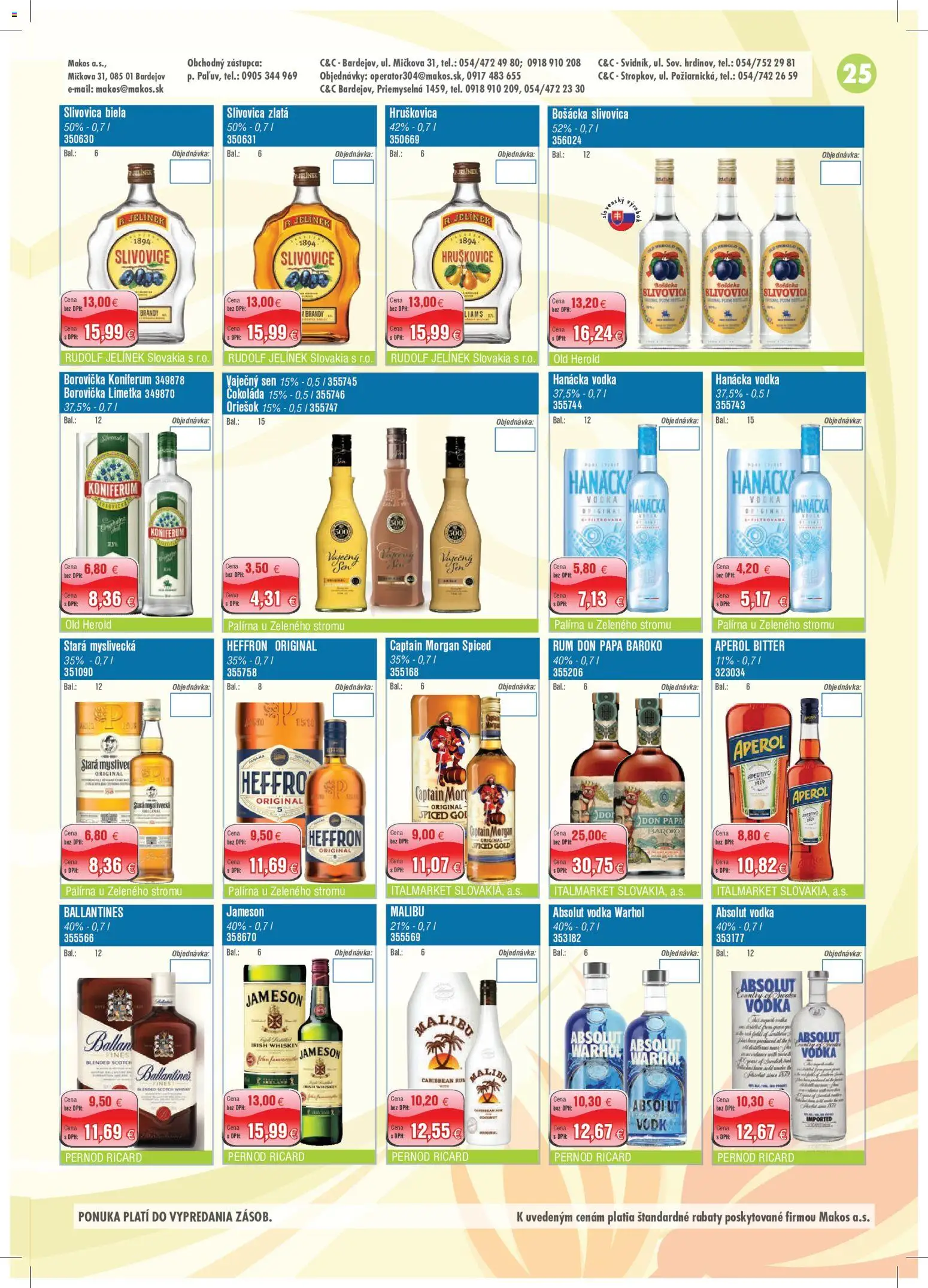 Nové Makos akcie – leták je platný od 29.06.2026 | Strana: 25 | Produkty: Limetka, Koniferum, Captain Morgan, Vodka