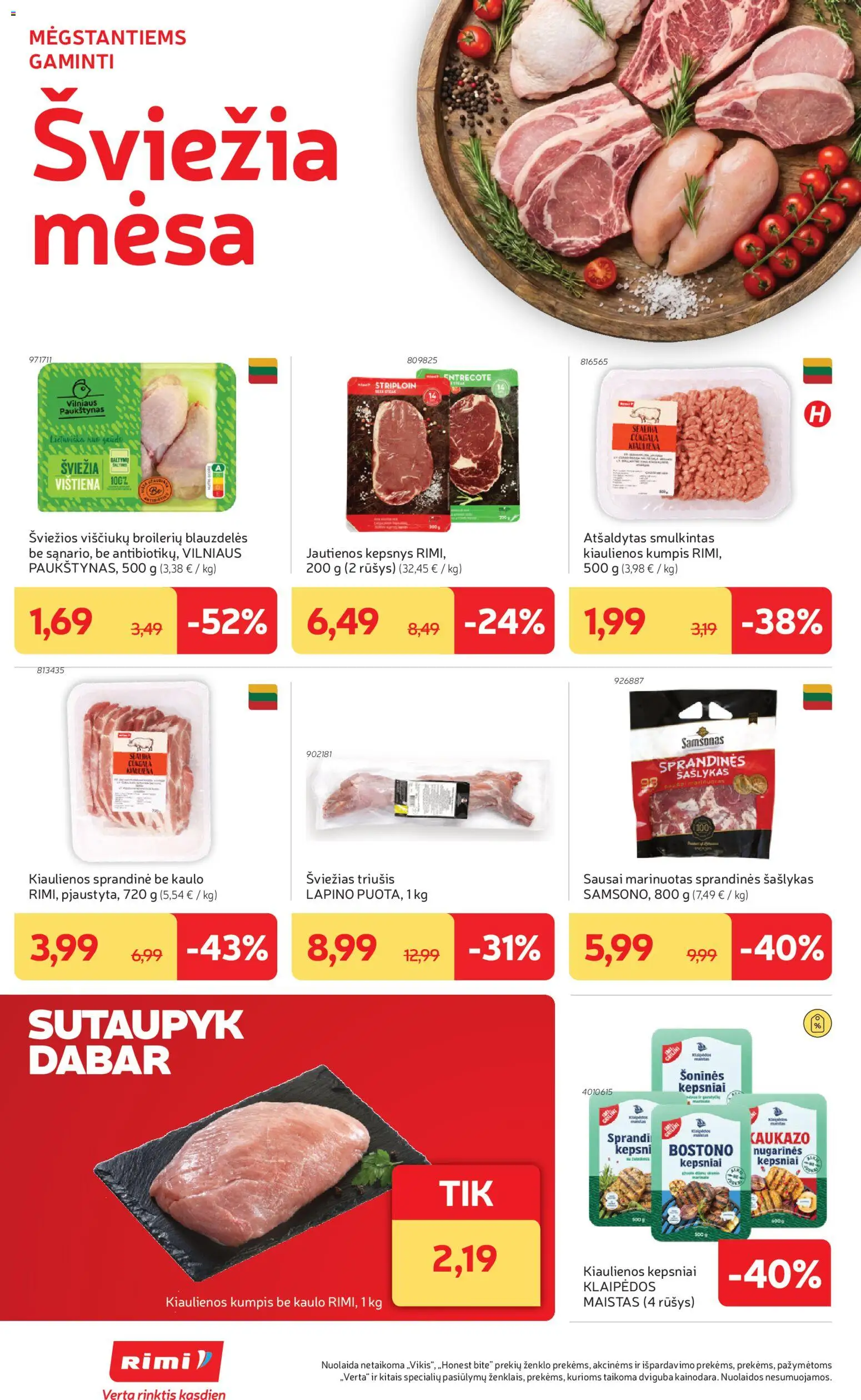 Rimi akcijos nuo 2026.08.11 | Puslapis: 6 | Prekių: Kiaulienos, Jautienos, Kumpis, Vištiena