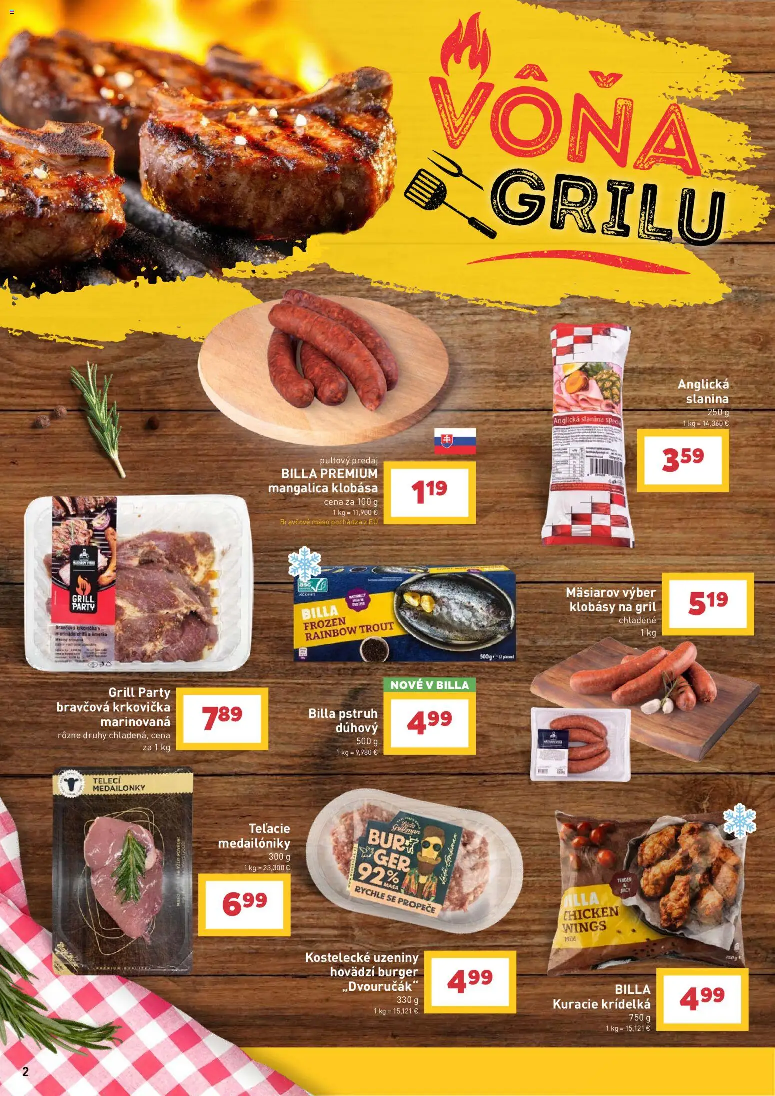 Nové Billa akcie – leták je platný od 08.07.2026 | Strana: 2 | Produkty: Gril, Limetka, Chilli, Bravčové mäso