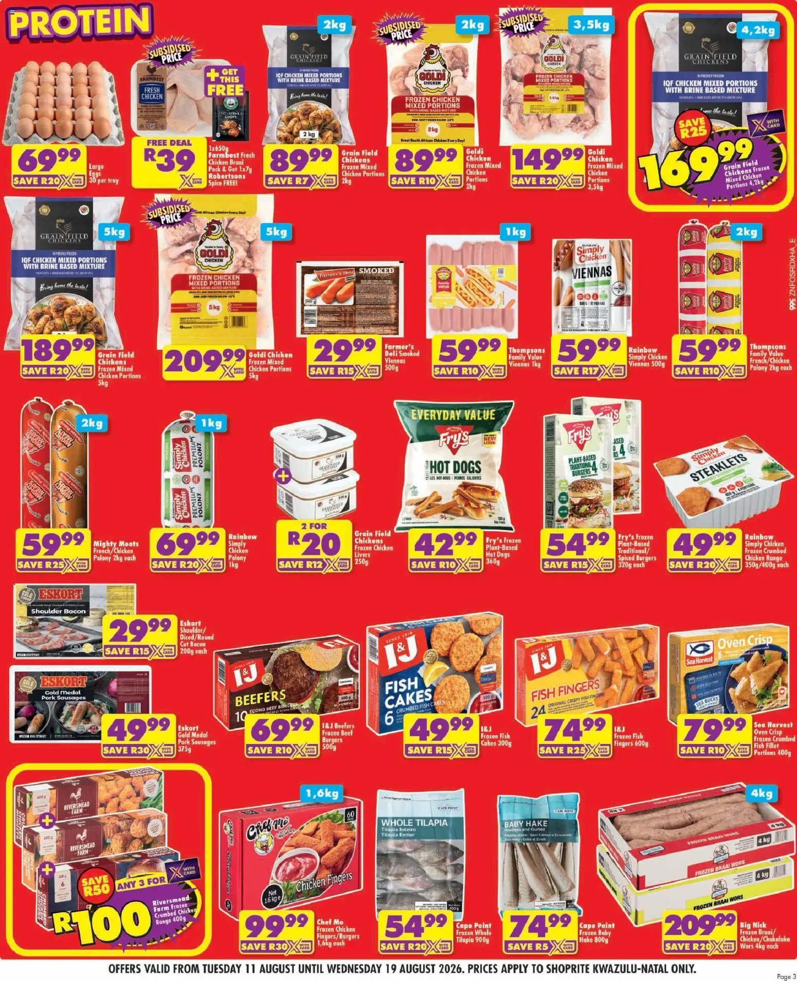 New Shoprite catalogue – valid from 11/08/2026 | Page: 3 | Products: Fish fillet, Eggs, Pork, Fish