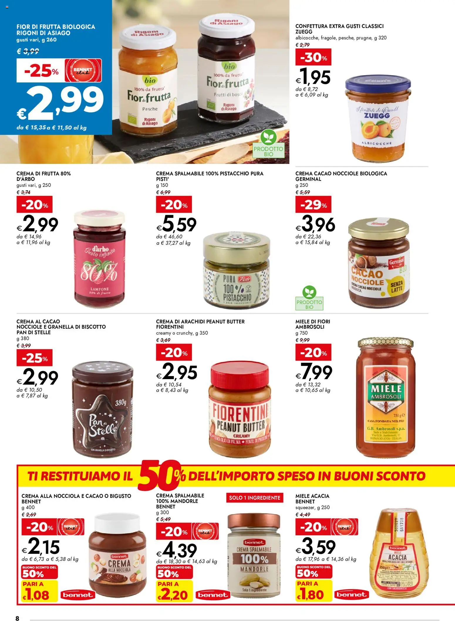 Volantino bennet del 03/09/2026 | Pagina: 8 | Prodotti: Frutta, Olio, Mandorle, Frutta biologica