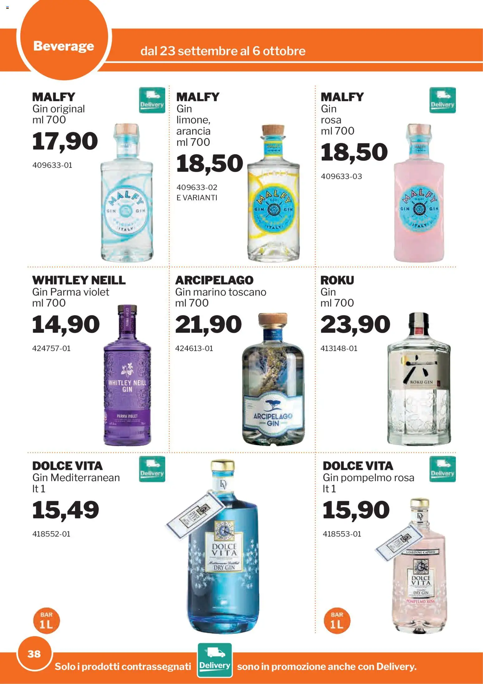 Volantino Sogegross del 23/09/2026 | Pagina: 38 | Prodotti: Gin, Pompelmo, Arancia