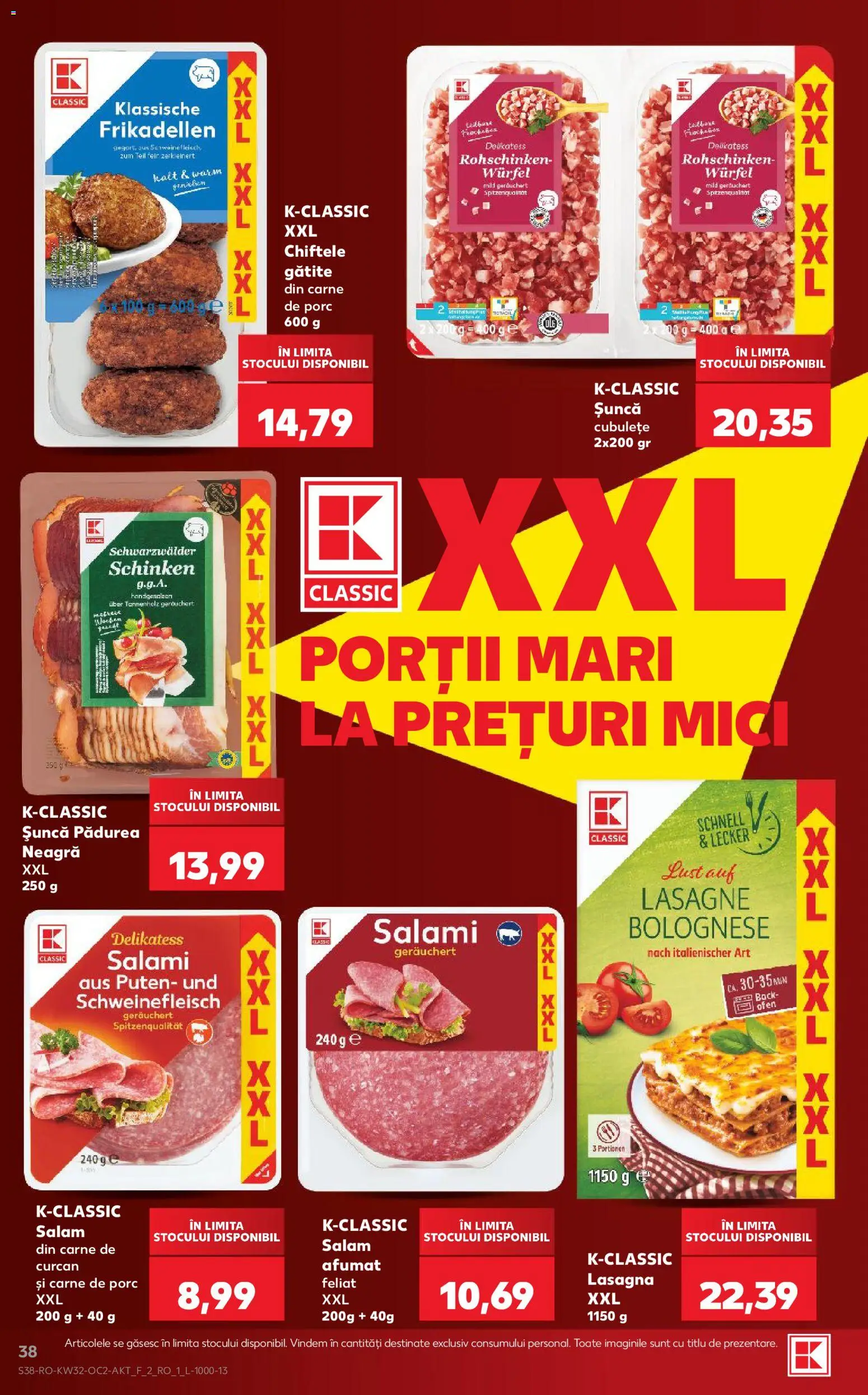 Noul catalog Kaufland – valabil de la 05.08.2026 | Pagină: 38 | Produse: Lasagna, Salam, Șuncă, Carne De Porc
