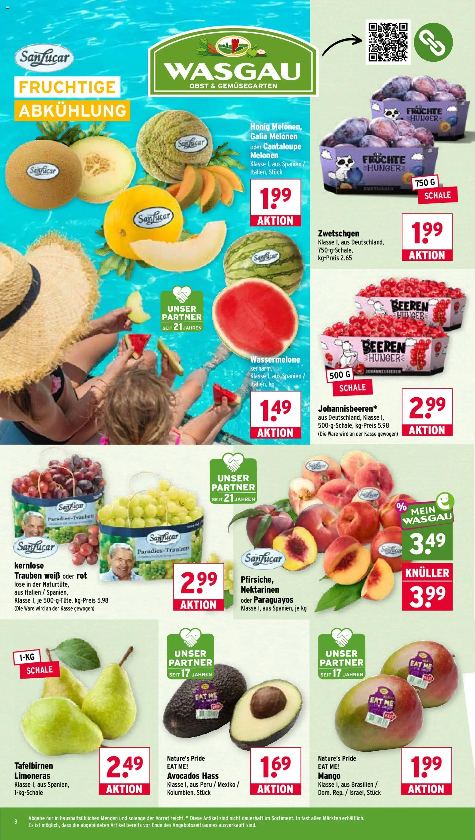 Wasgau Prospekt – gültig ab 03.08.2026 | Seite: 8 | Produkte: Trauben, Zwetschgen, Mango, Wassermelone