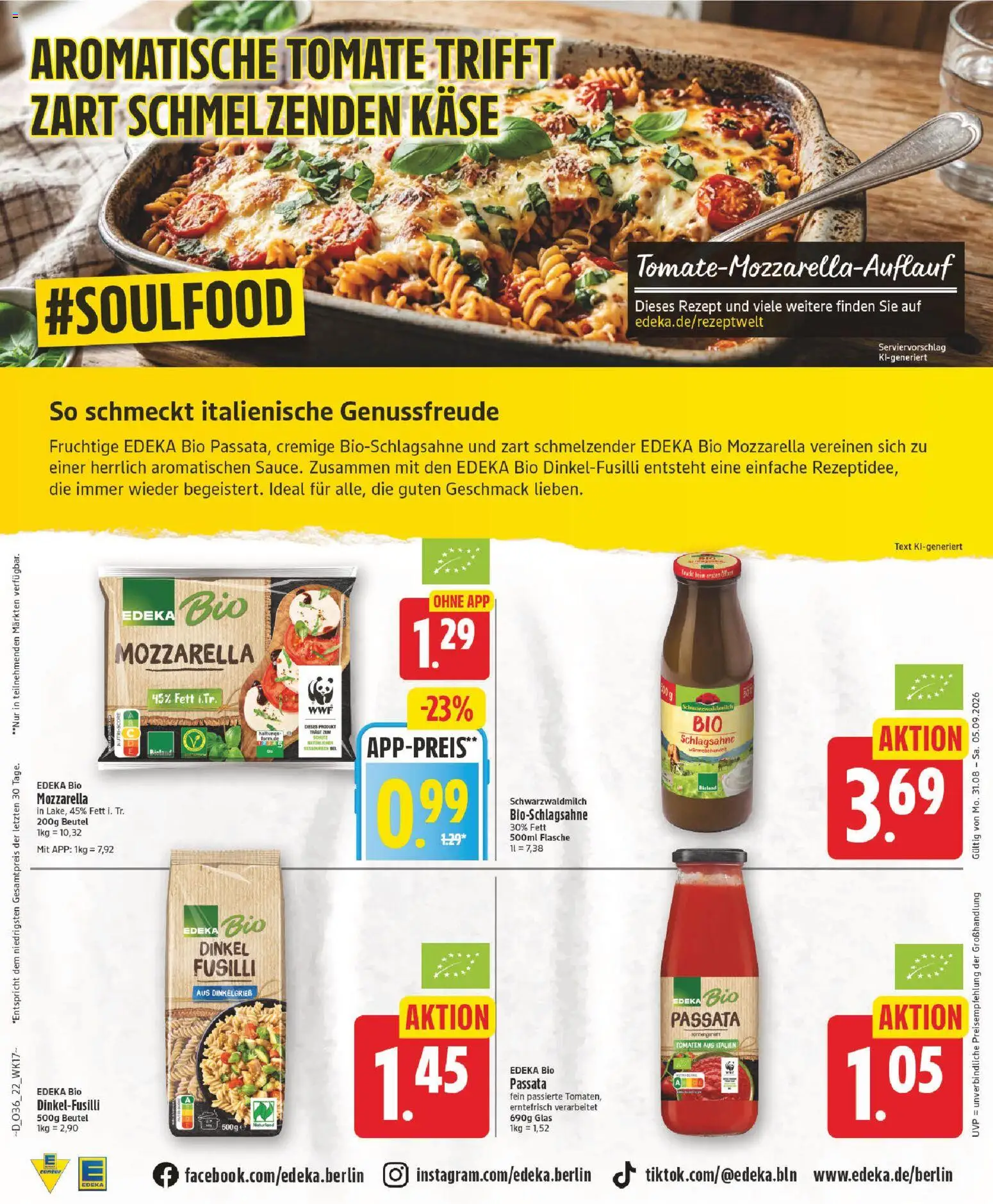 Edeka Prospekt – gültig ab 31.08.2026 | Seite: 22 | Produkte: Schlagsahne, Käse, Mozzarella, Tomaten