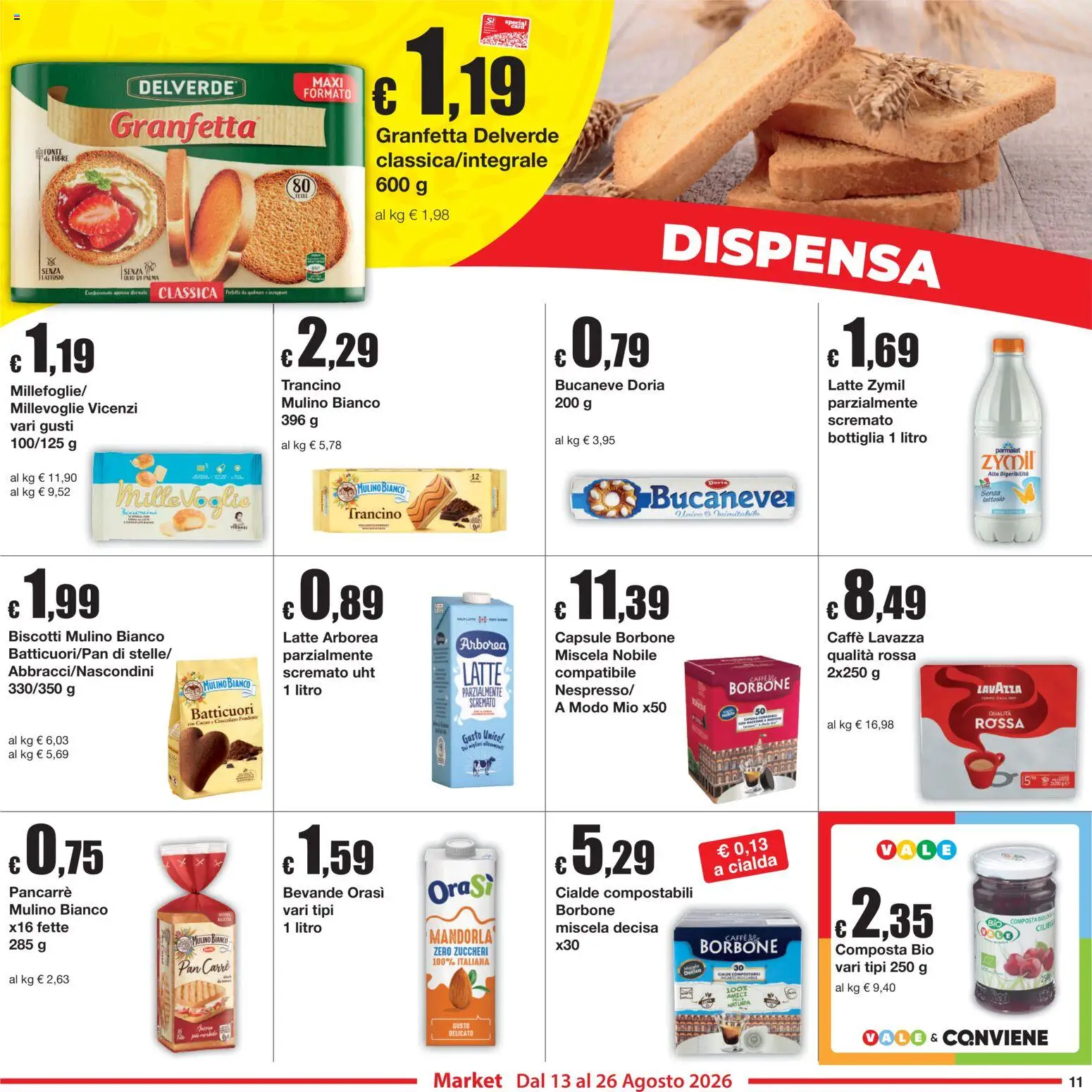 Volantino Sì con Te del 13/08/2026 | Pagina: 11 | Prodotti: Biscotti, Bottiglia, Cialda, Senza lattosio