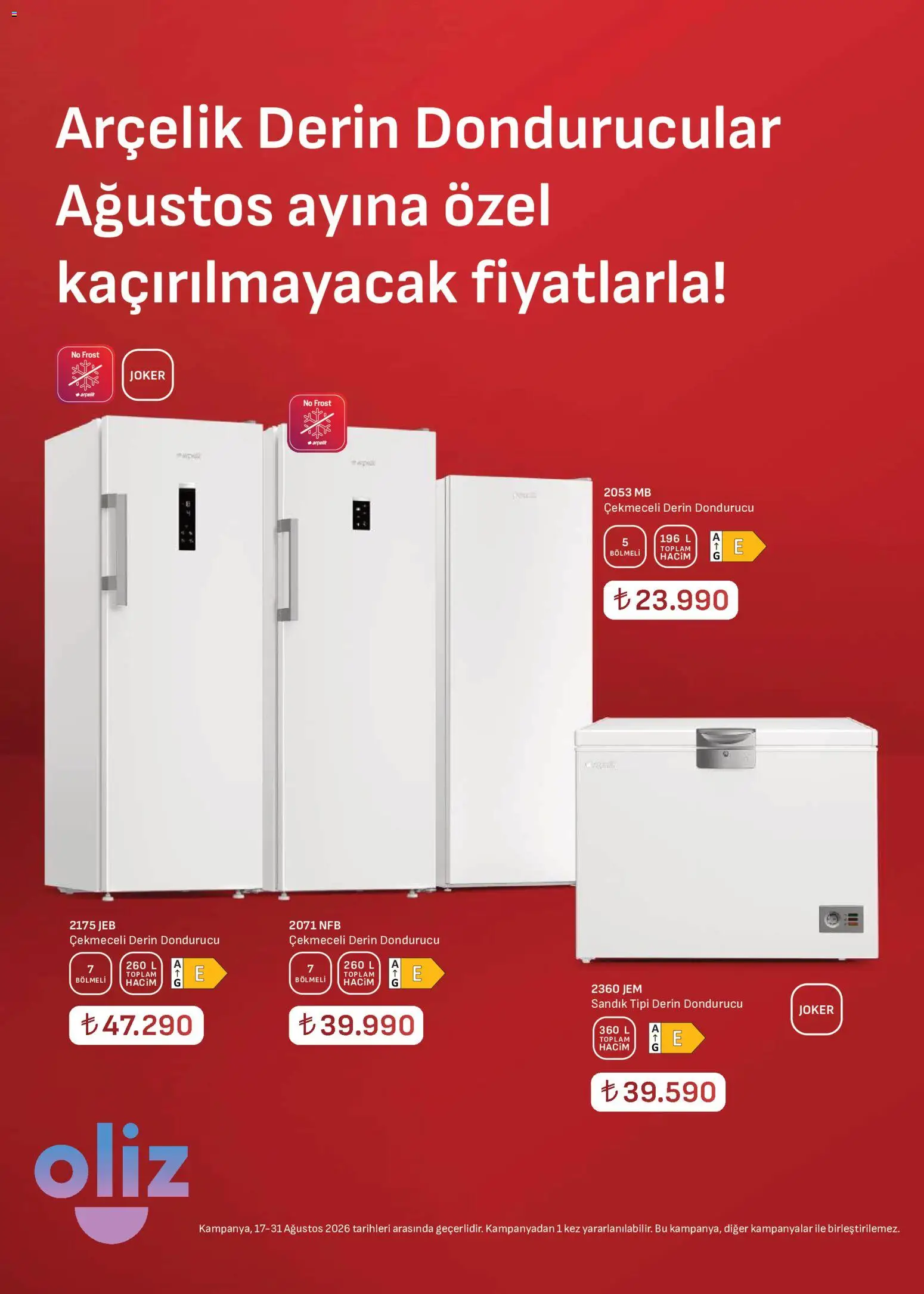 Arçelik Katalog - 21 Ağustos 2026 tarihinden itibaren geçerlidir | Sayfa: 18 | Ürünler: Dondurucu
