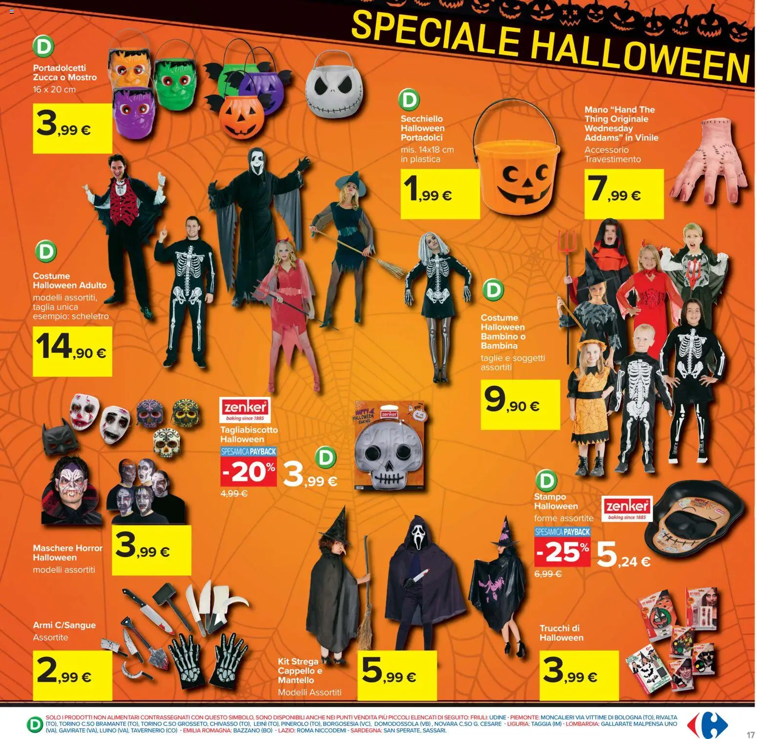 Volantino Carrefour del 23/10/2026 | Pagina: 17 | Prodotti: Zucca, Cappello, The, Maschere