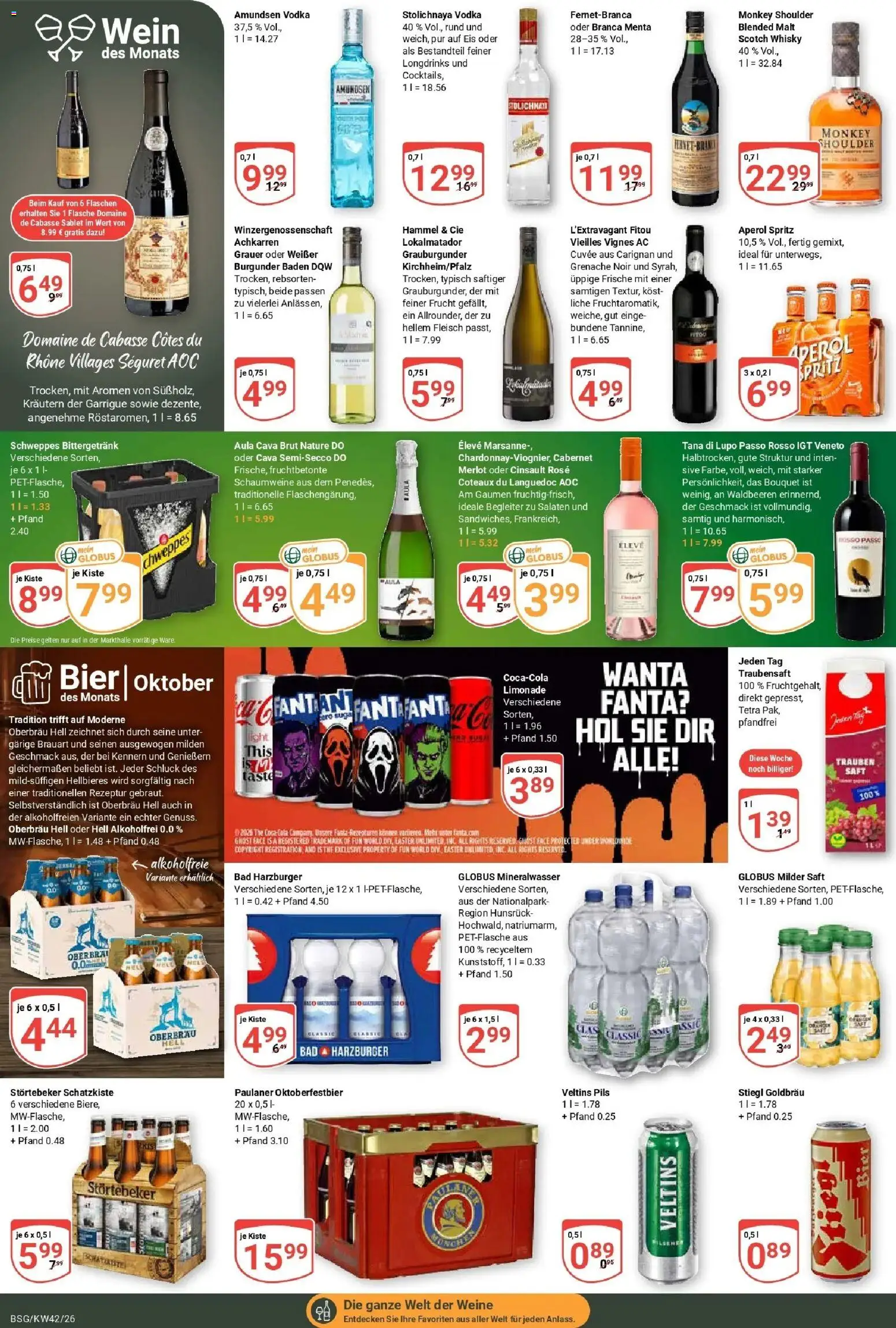 Globus Prospekt Braunschweig (ab 12.10.2026) » Angebote online | Seite: 19 | Produkte: Schweppes, Wein, Vodka, Veltins