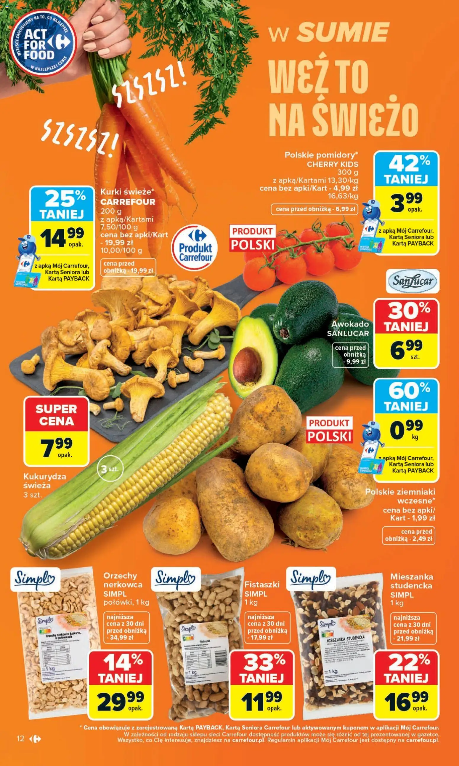 Carrefour gazetka od 20.07.2026 | Strona: 14 | Produkty: Kukurydza, Orzechy, Awokado, Ziemniaki