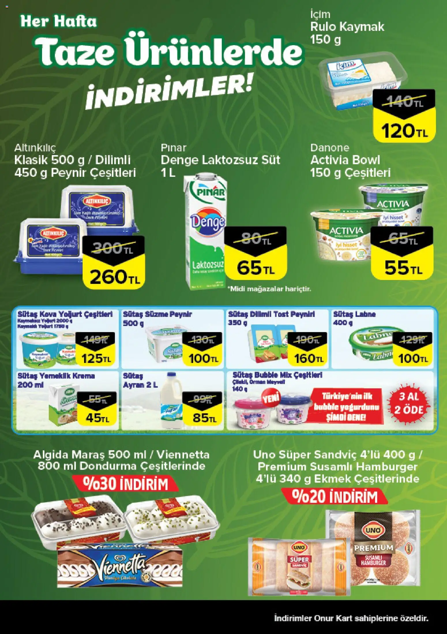Onur Market - Taze Ürünlerde İndirimler - 11.06.2026 tarihinden itibaren geçerlidir | Sayfa: 3 | Ürünler: Süt, Ekmek, Krema, Süzme peynir