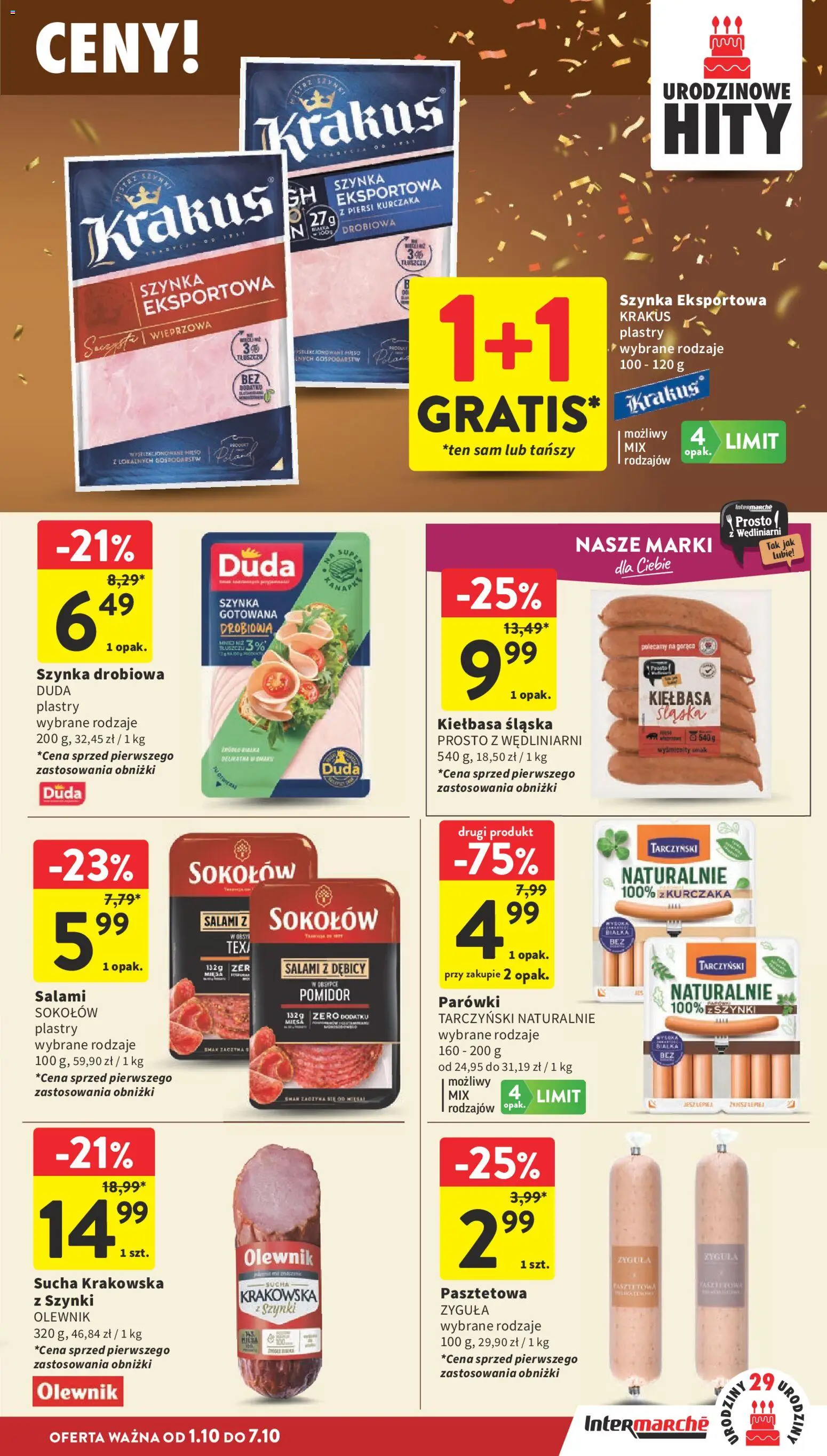 Intermarche gazetka od 01.10.2026 | Strona: 19 | Produkty: Kiełbasa, Szynka drobiowa, Pomidor, Szynka gotowana