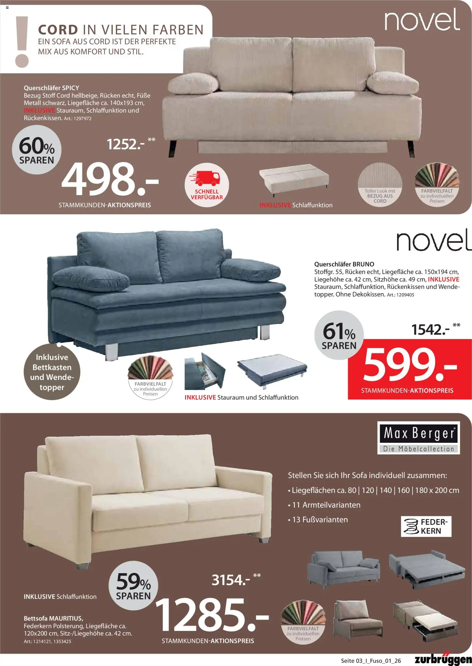 Zurbrüggen Prospekt – gültig ab 10.06.2026 | Seite: 3 | Produkte: Sofa, Topper