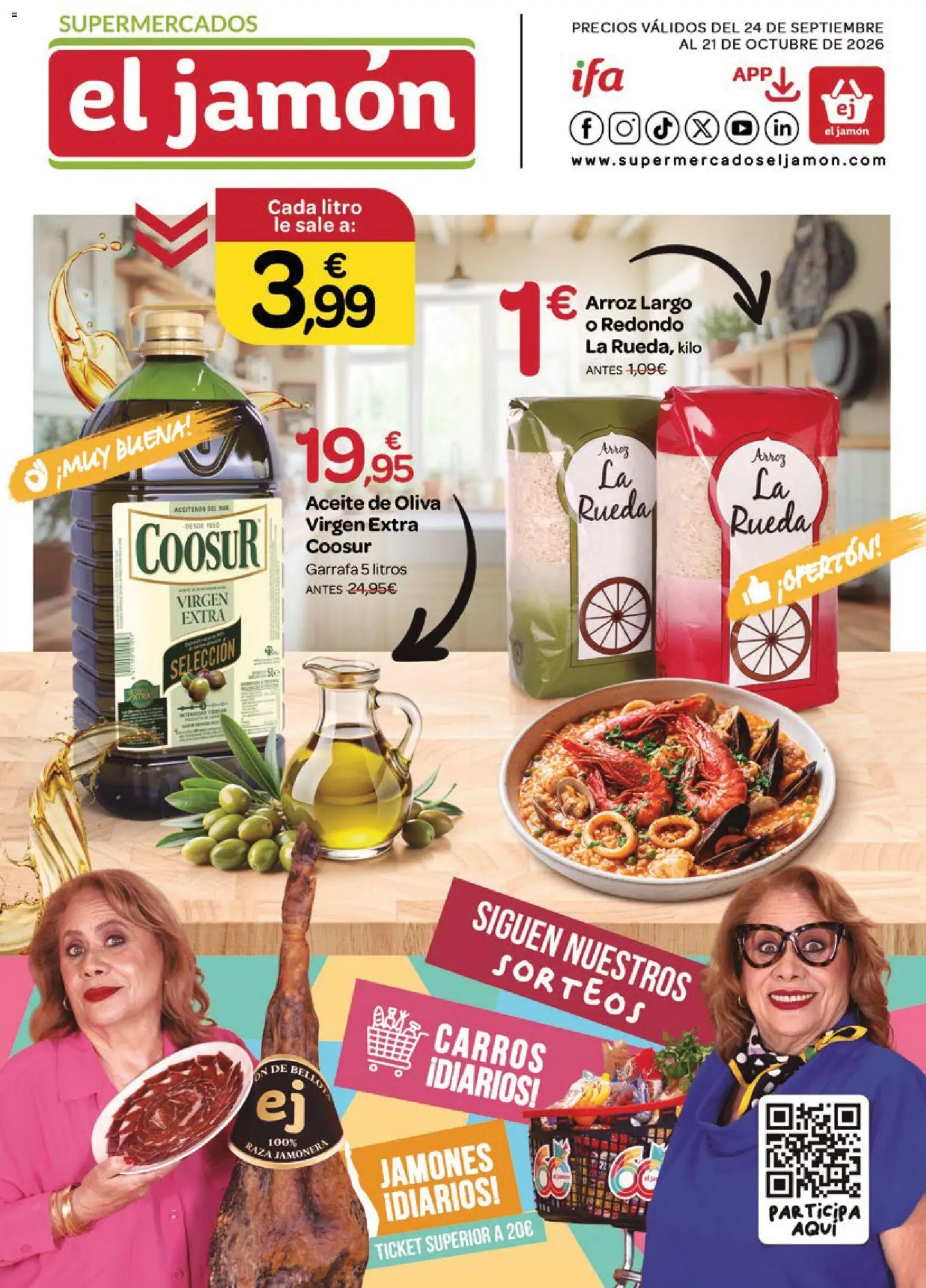 Supermercados El Jamón folleto │ válido desde el 24/09/2026 | Página: 1 | Productos: Jamón, Arroz, Aceite de oliva, Aceite de oliva virgen extra